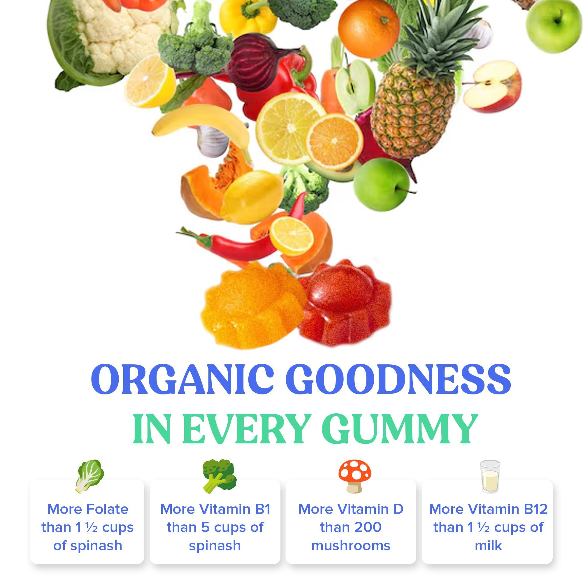 FIRST DAY FIRST DAY Kids Essential Multivitamin Gummies, Vitamin A, D3, B6, B12, C, K2 & More + Organic Fruits & Veggies for Growth, Brain, Immunity. Natural Strawberry & Orange Flavor, Low Sugar. 60-Day Supply
