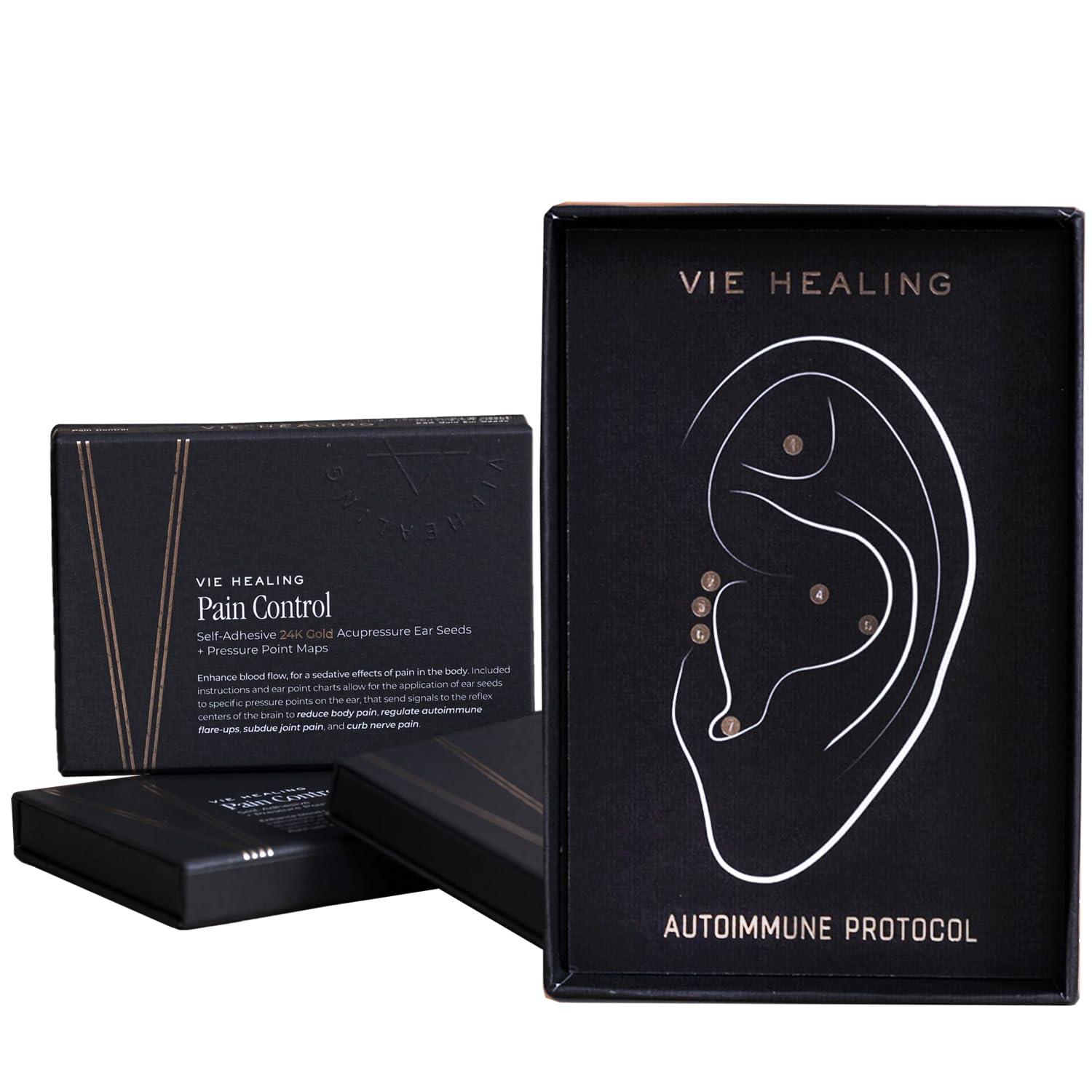 Vie Healing Vie Healing 24k Gold Acupressure Ear Seeds - Reflexology, Ear Seed Chart - Best Ear Seeding Kit - Acupressure Beads - 40+ Solutions & 24k Gold Ear Seeds Acupuncture Kit - Suitable for Adults
