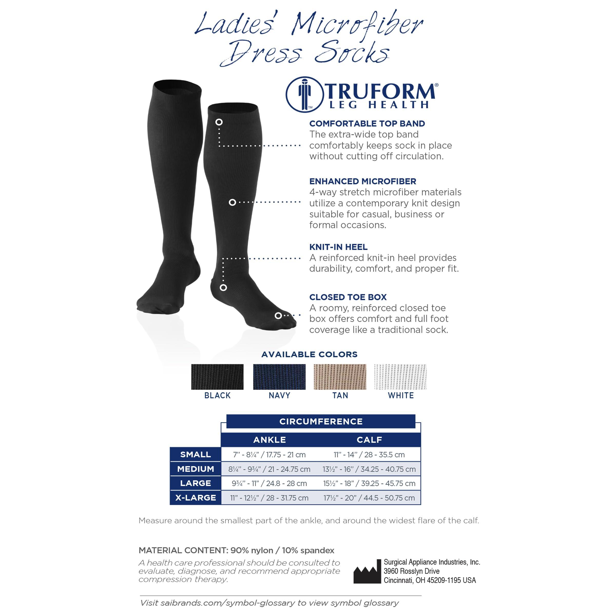 Truform Truform Women\'s 15-20 mmHg Medical Compression Socks, Moderate Support Soft Stretch Comfort Microfiber, Knee High, Closed Toe, Black, Large