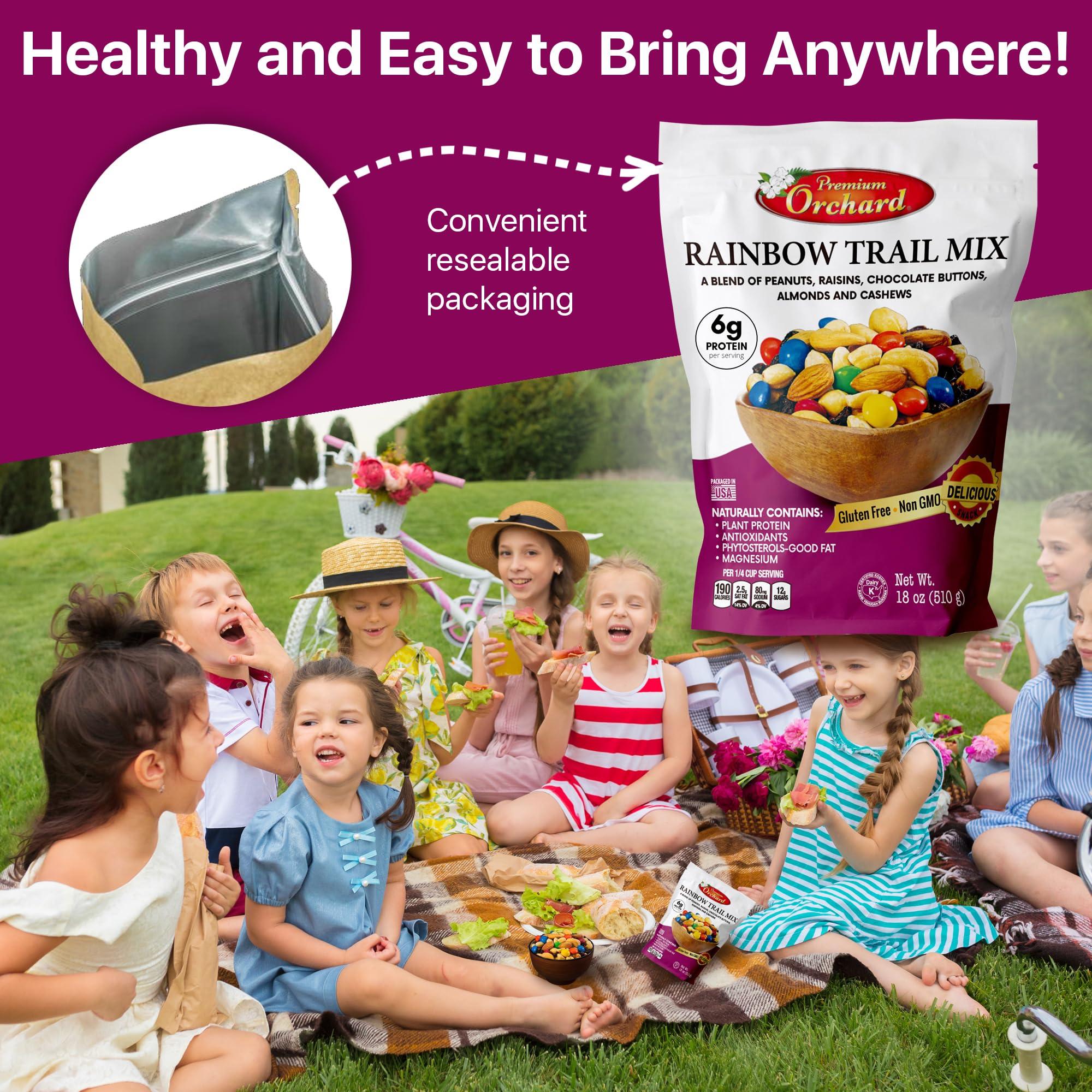Premium Orchard MIXED NUTS Rainbow Trail Mix by Premium Orchard - Healthy Trail Mix Variety Pack Peanuts Raisins Cashews Almonds Chocolate Buttons Heart Healthy Snacks for Adults and Kids Snacks Gluten Free Snacks