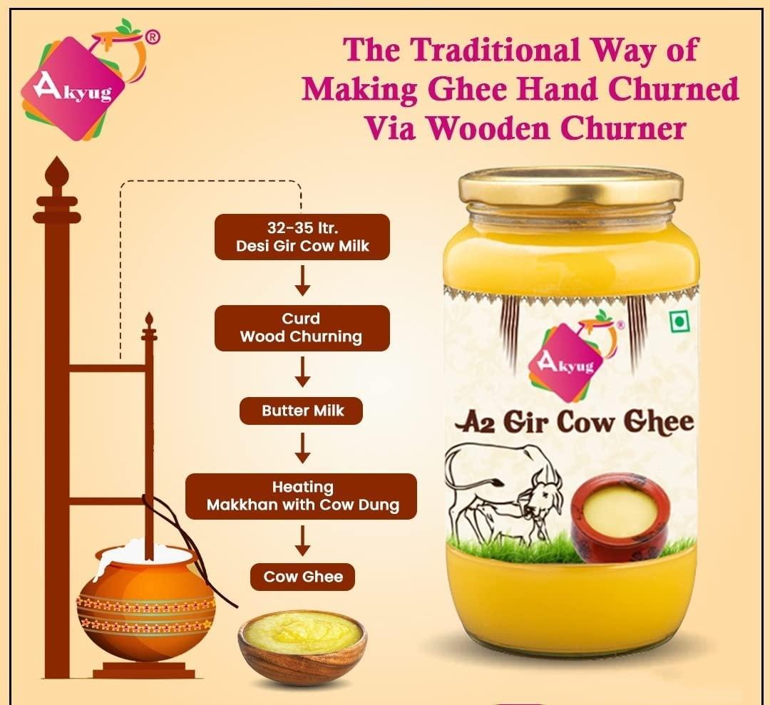 Blessfull Healing Akyug A2 Gir Cow Ghee | Desi Cow Ghee | A2 Rich Desi Ghee | Tradition Bilona Method (500 ml)