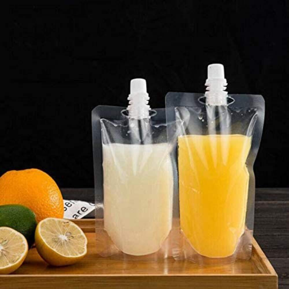 Haohotip 100PCS Drink Pouches with Plastic Clear Smoothie Packaging Bags Container Heavy Duty Hand-held Leak-Proof Reclosable Drink Pouches for Frozen Juice Liquor Drinks Flasks (380ml Straight Mouth Bag)