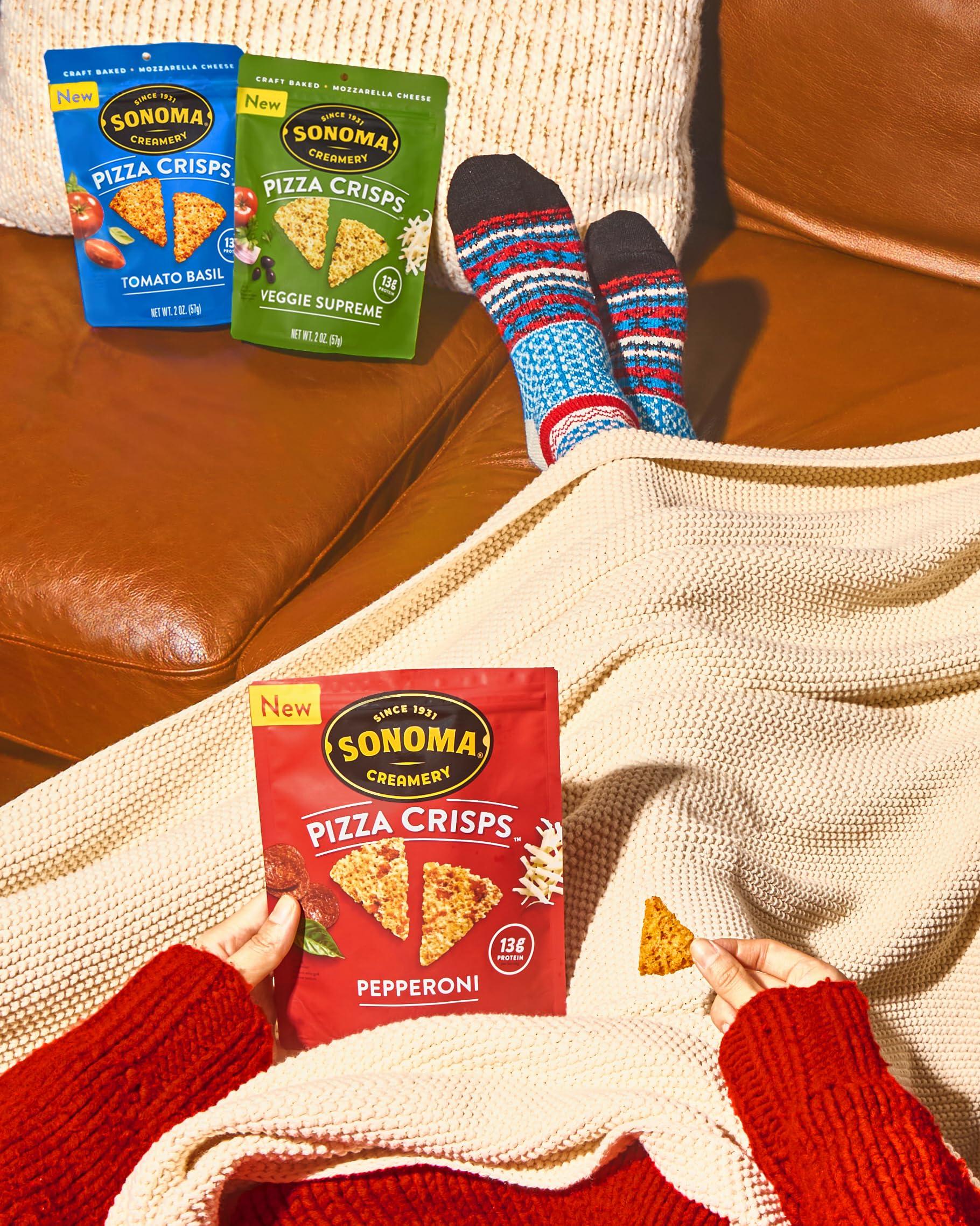 Sonoma Creamery Sonoma Creamery - Pizza Crisps, Pepperoni, 2 Oz (12 Count) | Savory Snack Cracker | High Protein | Low Carb | Gluten Free | Wheat Free |Keto Friendly
