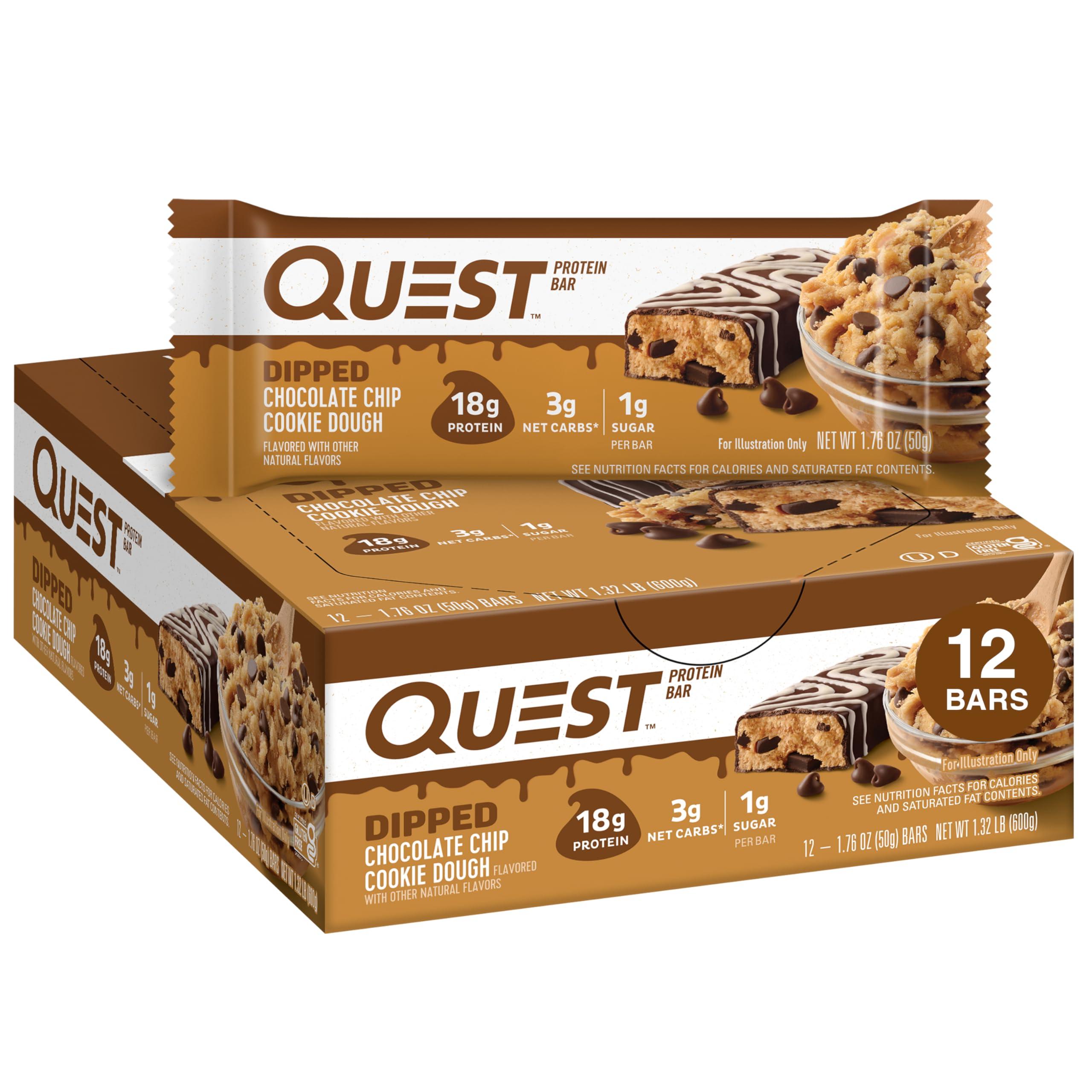 Quest Nutrition Quest Protein Bars Bundle - Chocolate Chip Cookie Dough and Chocolate Peanut Butter, High Protein, Gluten Free, 12 Count Each