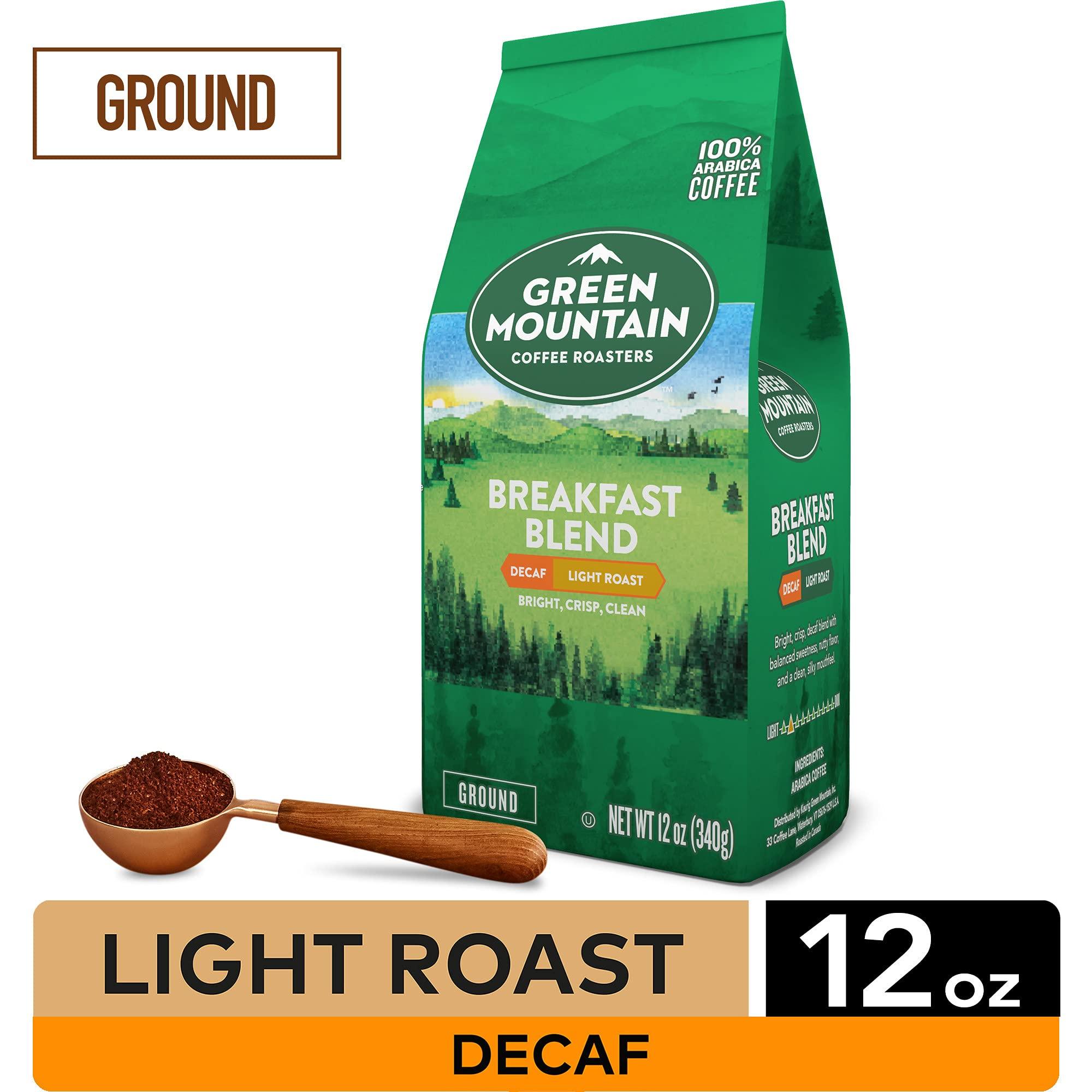 Green Mountain Coffee Roasters Green Mountain Coffee Roasters, Breakfast Blend Decaf, Ground Coffee, Decaffeinated, Light Roast, Bagged 12oz. (Pack of 2)