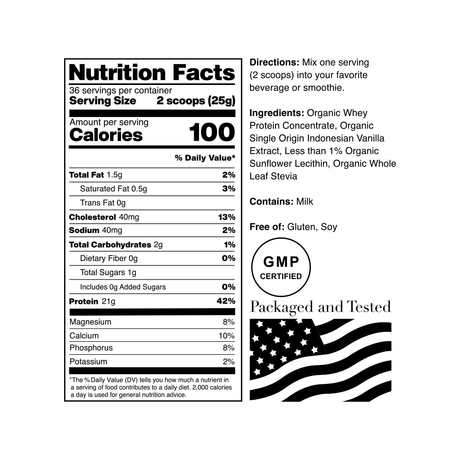 Source Organic NorCal Organic Vanilla Whey Protein - 2lbs | Grass-Fed, Single-Origin Vanilla | Certified Non-GMO & American Humane from California Farms