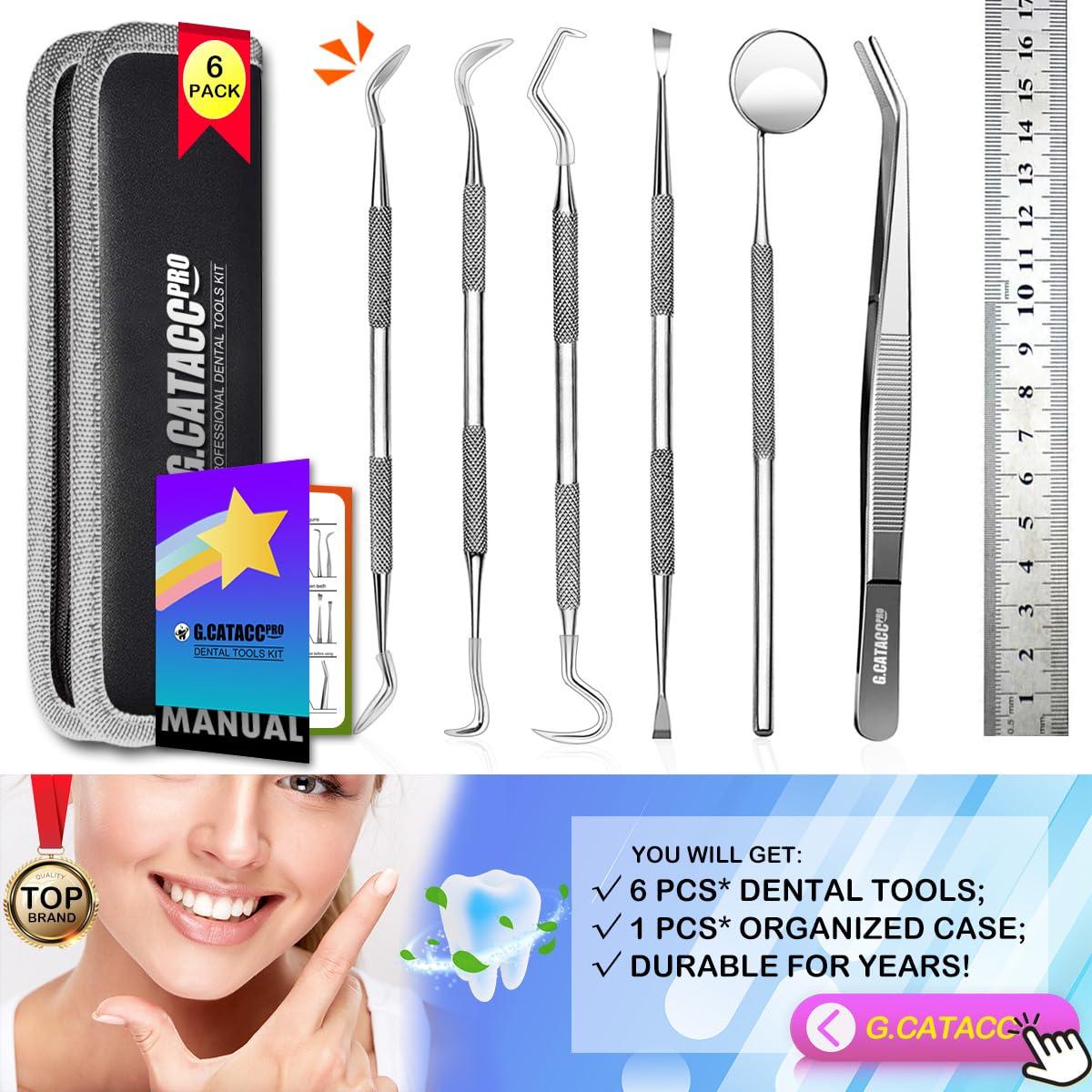 G.CATACC G.CATACC Dental Tools, Dental Pick Teeth Cleaning Tools Hygiene Kit, Plaque Remover for Teeth, Professional Stainless Steel Tooth Scraper Plaque Tartar Cleaner - with Case