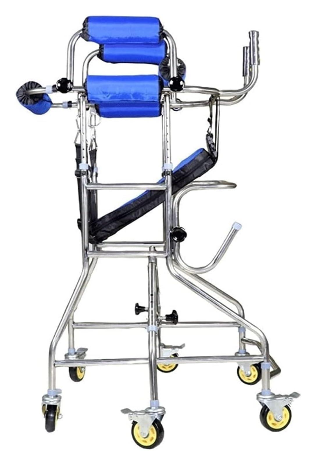 AMydio Standing Walker Medical Walker 6 Wheel Rollator Walker Stainless Steel Stroke Hemiplegic Walking Frame Adult Rehabilitation Equipment Cerebral Palsy Mobility Aid for Elderly Seniors