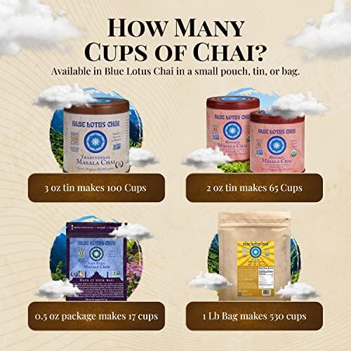 BLUE LOTUS CHAI Blue Lotus Chai - Rooibos Masala Chai - Makes 17 Cups - 0.5 oz Pouch Masala Spiced Chai Powder with Organic Spices - Instant Indian Tea No Steeping - No Gluten