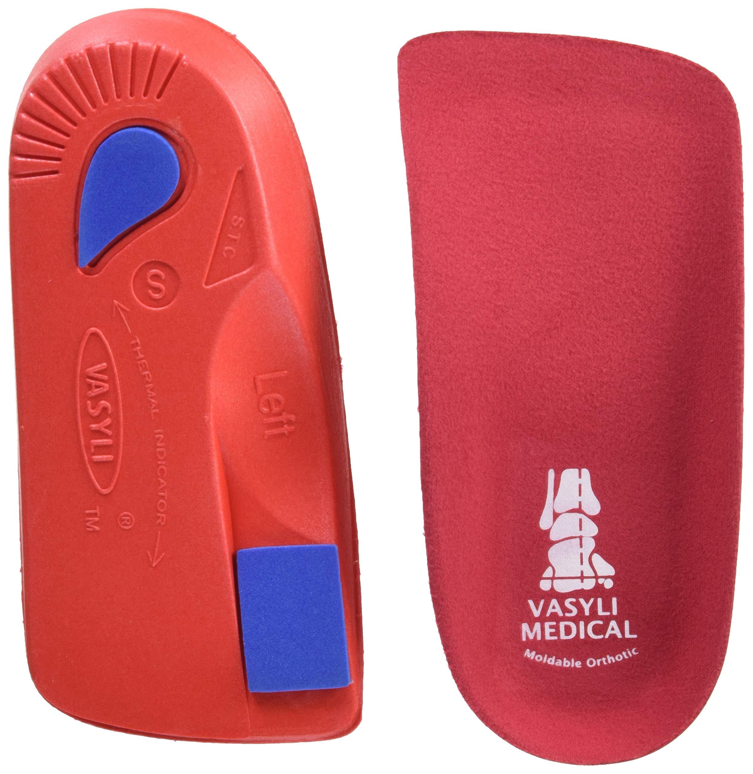 Vasyli Vasyli Custom 3/4 Length Insoles, Red, Small, Fast & Effective Pain Relief, Solid Biomechanical Control, Firm Density, High Performance Orthotic, Athletes, Overweight Patients, Heat Moldable