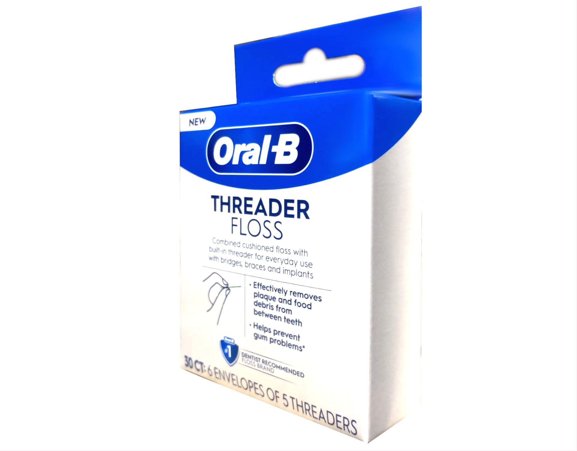 GLIDE Oral-B Threader Floss 30 Count: 6 Envelopes of 5 Threaders (Pack of 8)