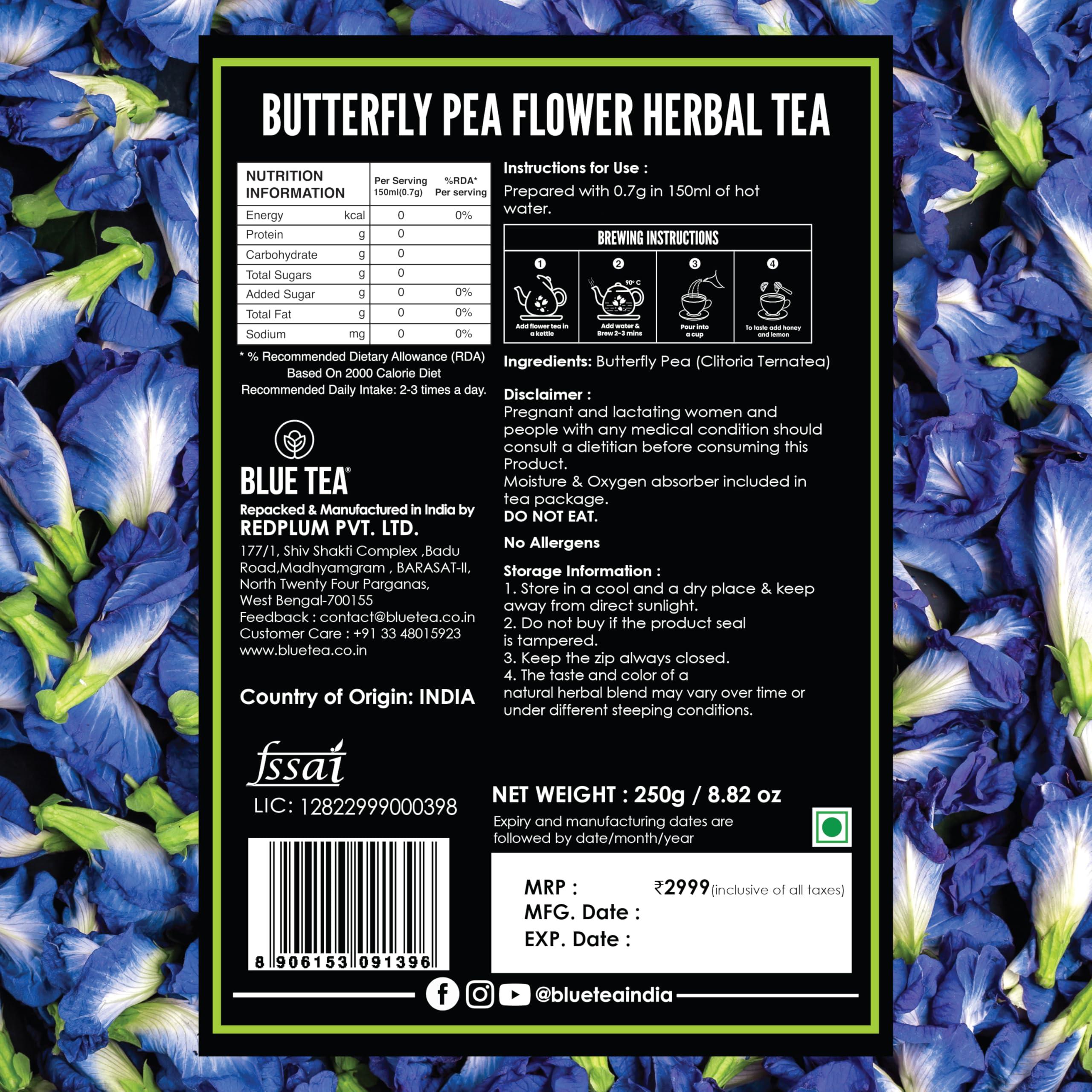 BLUE TEA BLUE TEA - Butterfly Pea Flower Tea - 8.82 Oz (500+ Cups) Loose | HALLOWEEN GIFTS | SUPER ANTIOXIDANT | Flower Based - Herbal Tea - Caffeine Free - Non-GMO - No Preservatives - Vegan - Detox Tea | Zipper Pack