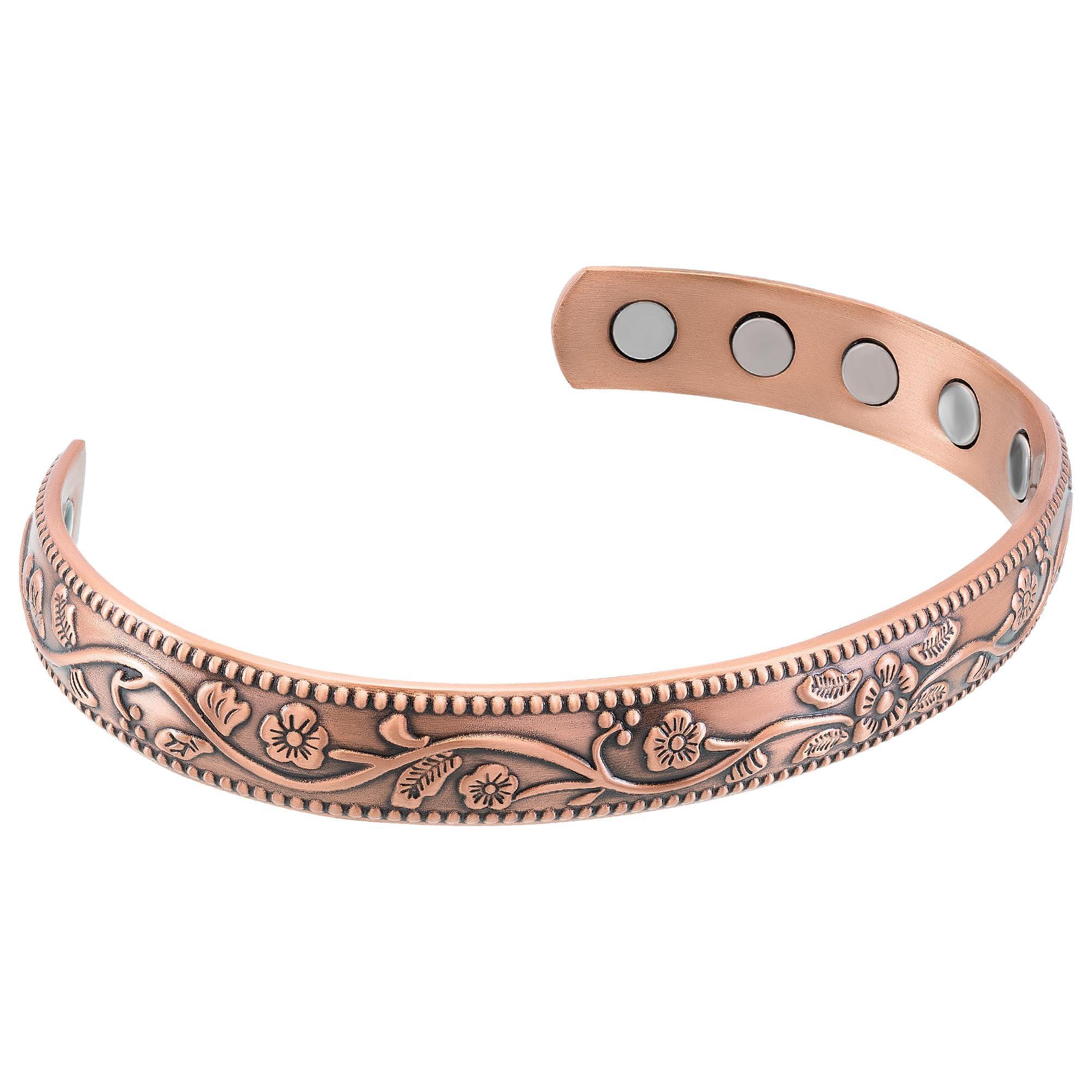 MagnetRX MagnetRX Women\'s Copper Bracelet Effective 99.9% Pure Copper Magnetic Bracelets for Women Adjustable Womens Copper Cuff Bracelet Bangle (Floral Style)