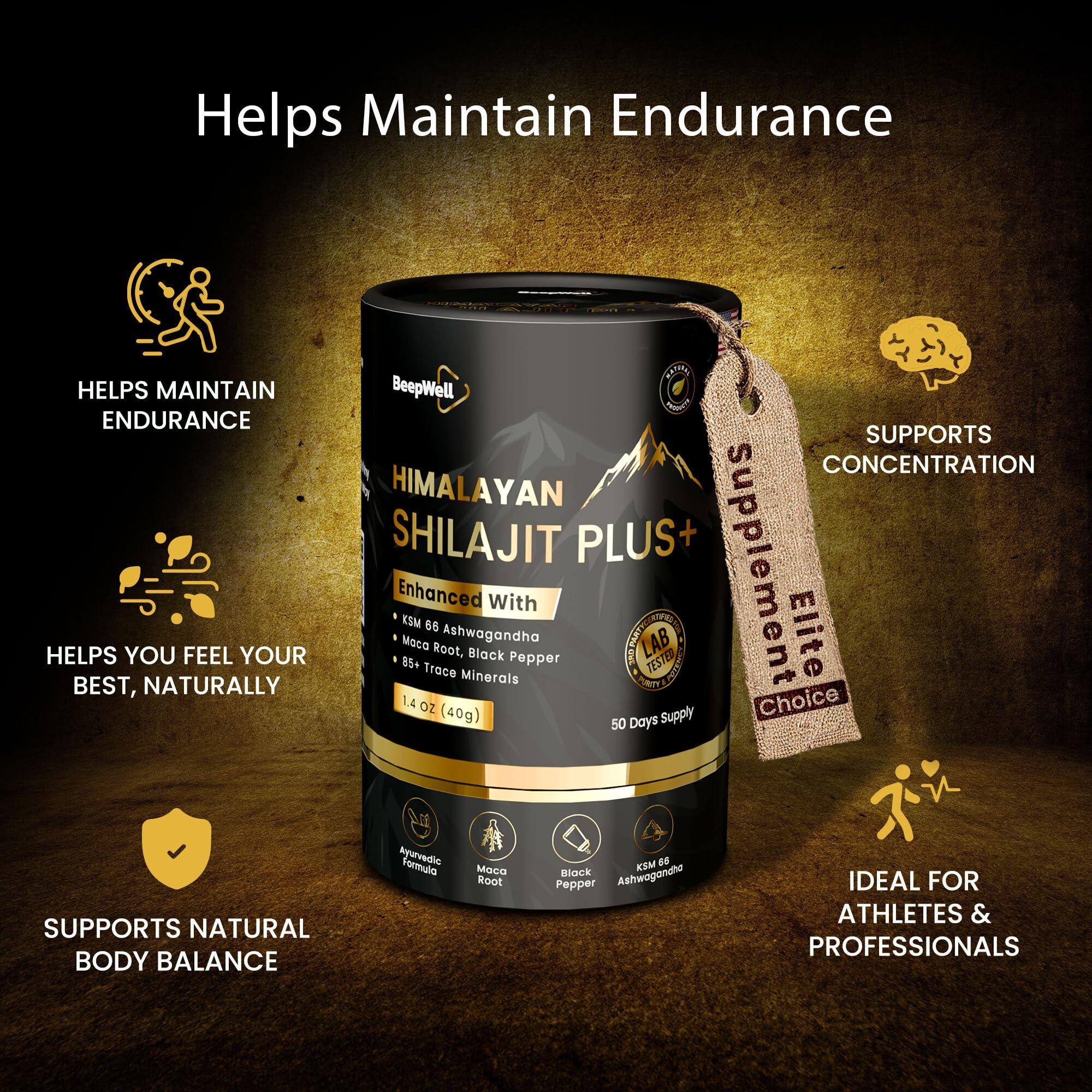 BeepWell BeepWell Shilajit Resin Himalayan Pure Natural Ashwagandha Maca Root Black Pepper Authentic Chilajil Men Women Gold Ayurvedic, 72% Fulvic Acid 85+ Trace Minerals, 50 Servings, 40 Grams