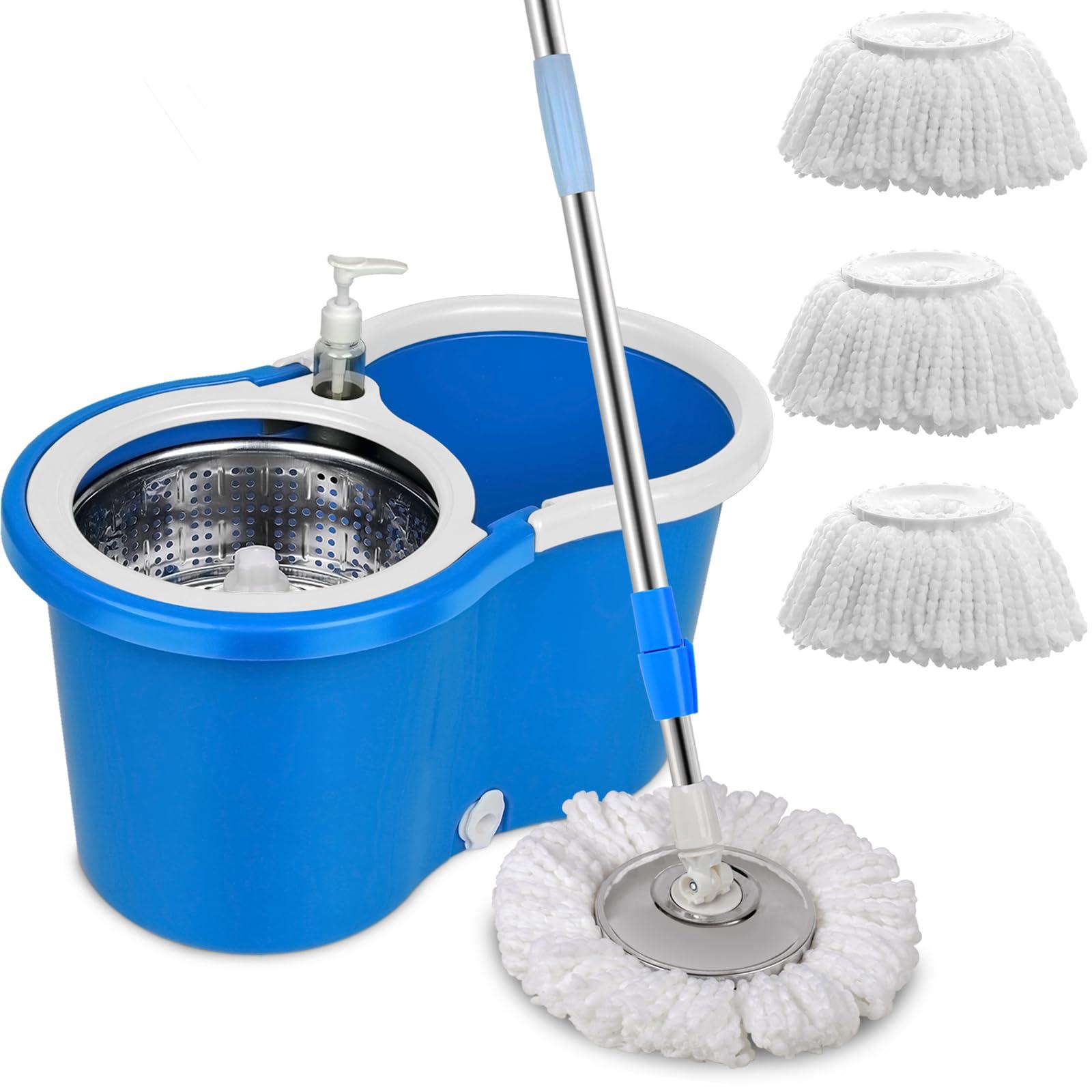 Gzdisbek Spin Mop and Bucket System | 360 Spin Mop and Bucket with Wringer Set | Mops for Floor Cleaning | 3 Microfiber Mop Replacement Head Refills | 61\" Extended Handle | Wet and Dry Use Floor Mop