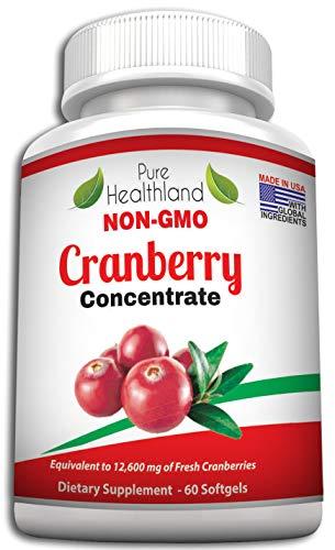 Pure Healthland Pure Healthland Non GMO Cranberry Concentrate Supplement Pills for Urinary Tract Infection UTI. Equals 12600mg Cranberries. Triple Strength for Men and Women, Easy to Swallow Softgels 1 Bottle