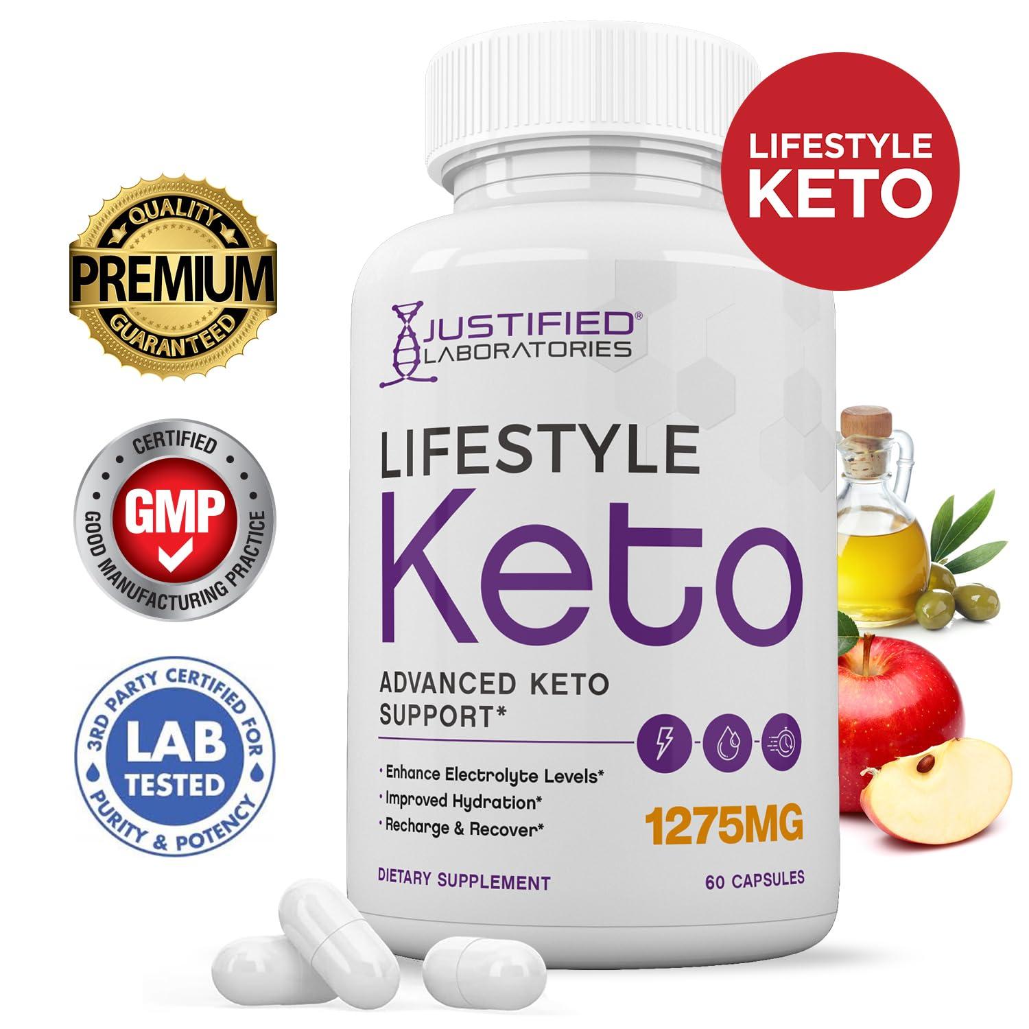 Justified Laboratories Lifestyle Keto Pills 1275MG New & Improved Formula Contains Apple Cider Vinegar Extra Virgin Olive Oil Powder Green Tea Leaf 60 Capsules
