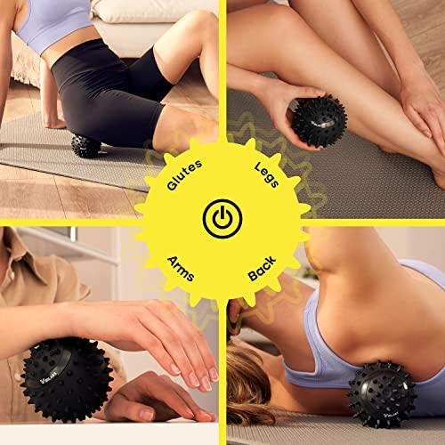 Vibilabs 4-Speed Vibrating Massage Ball - Small Trigger Point Roller Ball Massager with Silicone Spikes for Myofascial Release, Plantar Fasciitis, Deep Tissue Pressure Point Therapy - Muscle Soreness Relief