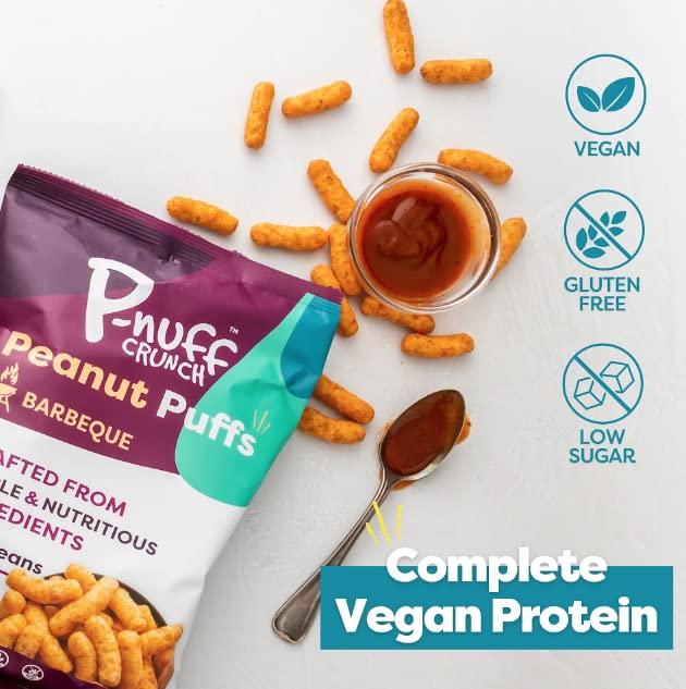 P-Nuff Pnuff Crunch Peanut Butter Puffs - Healthy Snacks, Low Calorie Snacks, Gluten Free Snacks, Vegan, High Protein, Keto, Office Snacks, Low Sugar, as Seen on Shark Tank - Barbeque, 4 Oz Bag (Pack of 6)