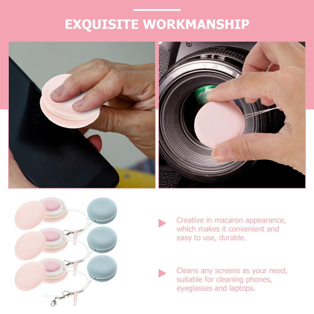 GLEAVI GLEAVI Pouch Microfiber Cleaning Cloth - 6pcs Mini Phone Screen Wiper Macaron Shape - Portable Lens & Screen Cleaner Cloth Keychain Glasses Eyeglass Brush (Pink,Blue)