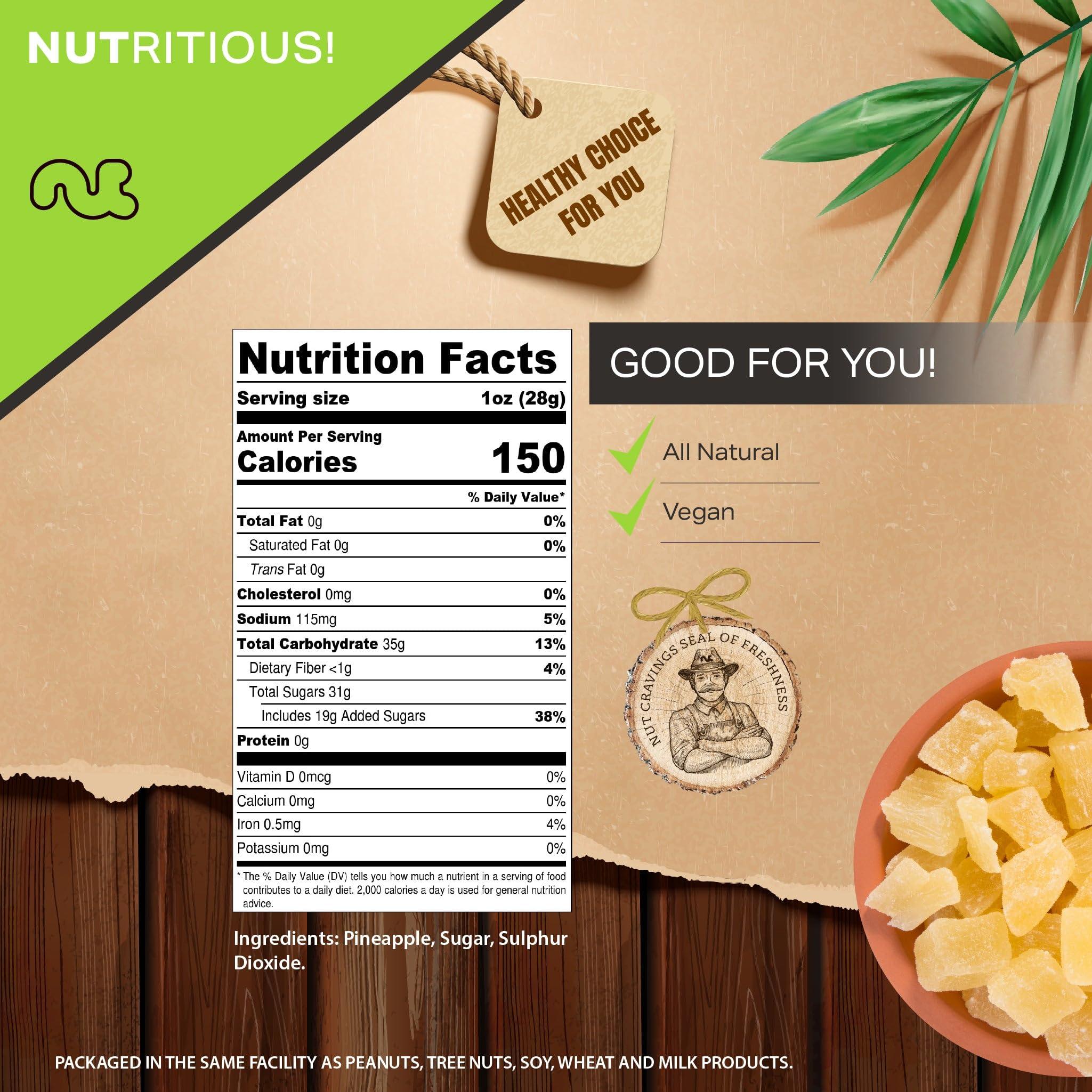 Nut Cravings NUT CRAVINGS Dry Fruits - Sun Dried Pineapple Chunks, with Sugar Added (16oz - 1 LB) Packed Fresh in Resealable Bag - Sweet Snack, Healthy Food, Naturally Grown, Vegan, Kosher Certified