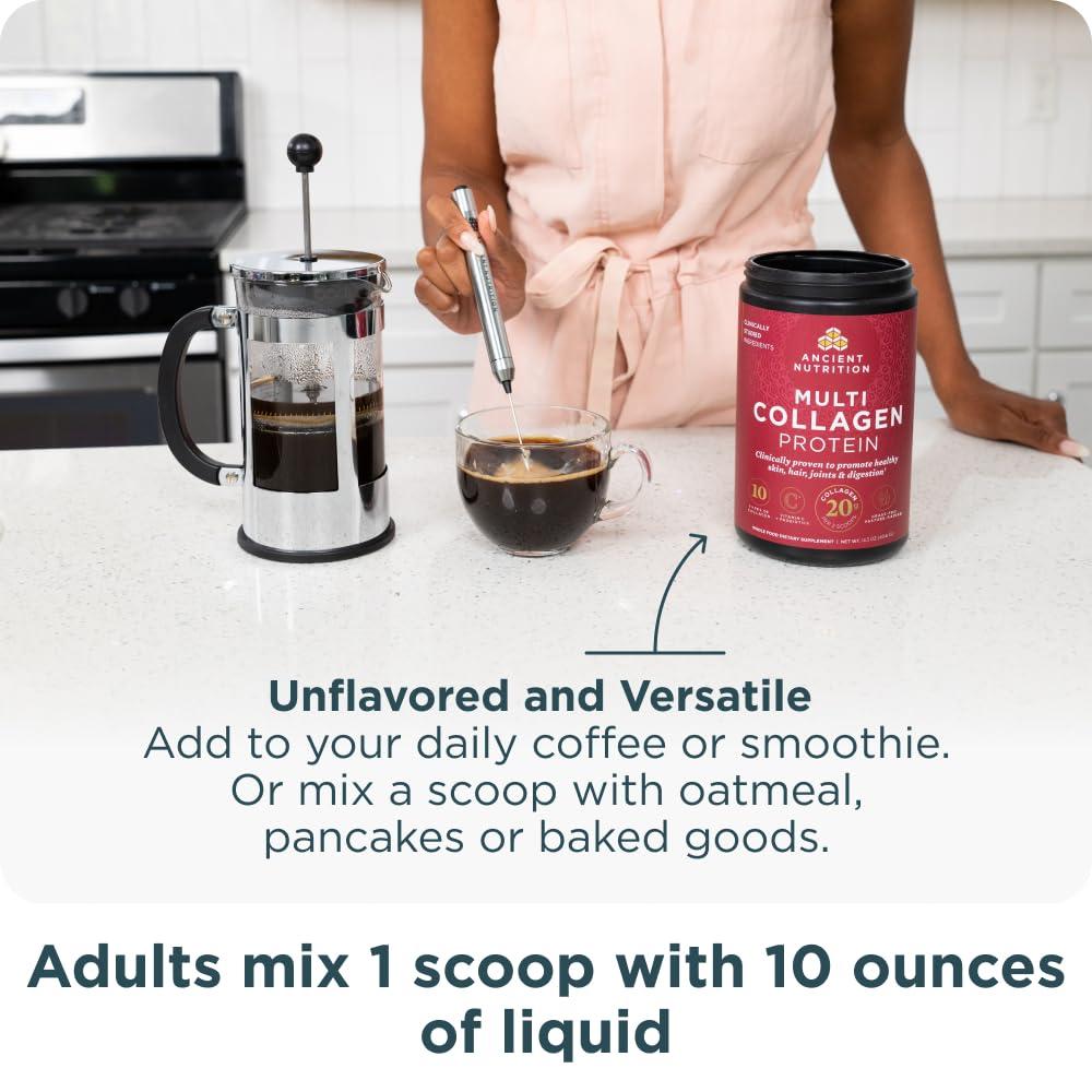 Ancient Nutrition Ancient Nutrition Collagen Powder Protein with Probiotics, Unflavored Multi Collagen Protein with Vitamin C, 100 Servings, Hydrolyzed Collagen Peptides Supports Skin and Nails, Gut Health, 35.6 oz