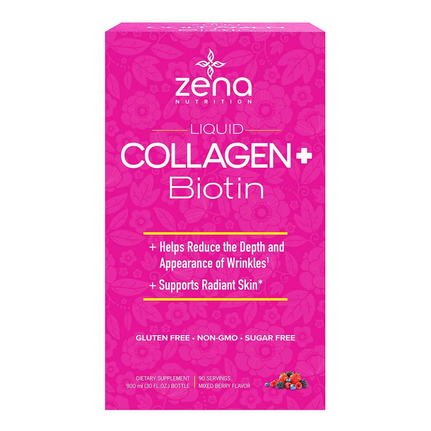 Zena Fit Nutrition Zena Liquid Collagen + Biotin: 2500mg Collagen, 5000mcg Biotin, Verisol Formula | Hair, Skin, Nail & Joint Support | Non-GMO, Mixed Berry Flavor | 90 Servings