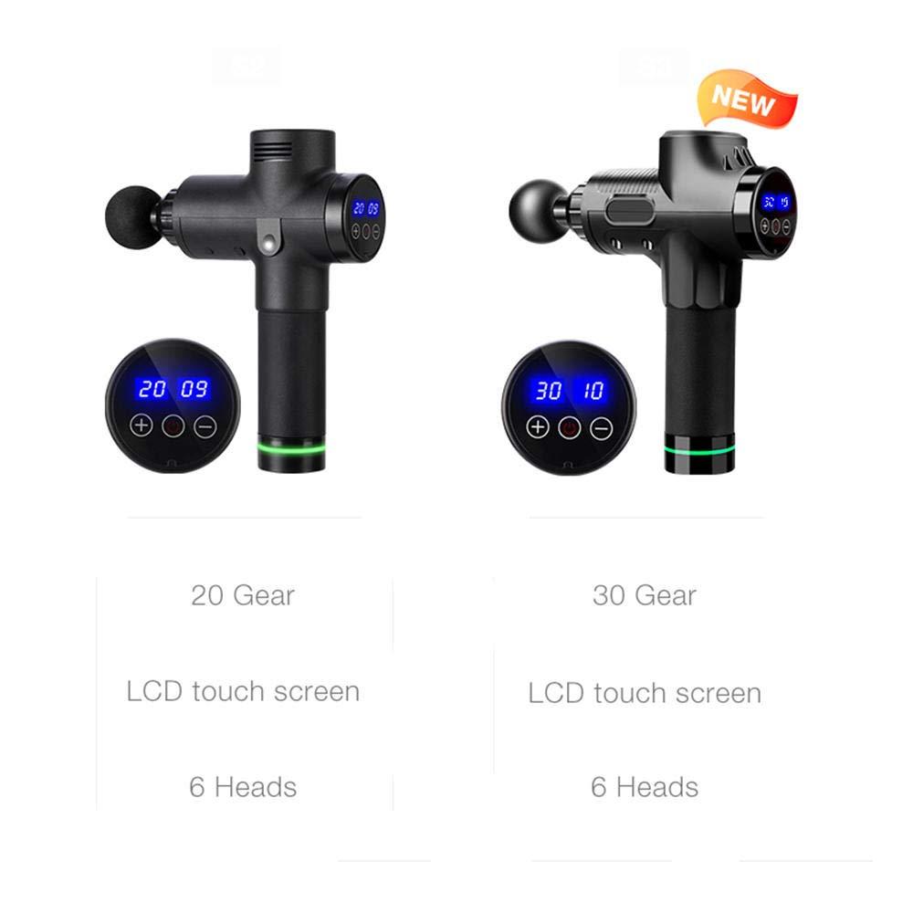 KDFJ KDFJ 30 Gears LCD Touch Screen High Frequency Massage Gun Muscle Relax Body Relaxation Electric Massager with Portable Bag 6 Heads-30 Gears-Silver