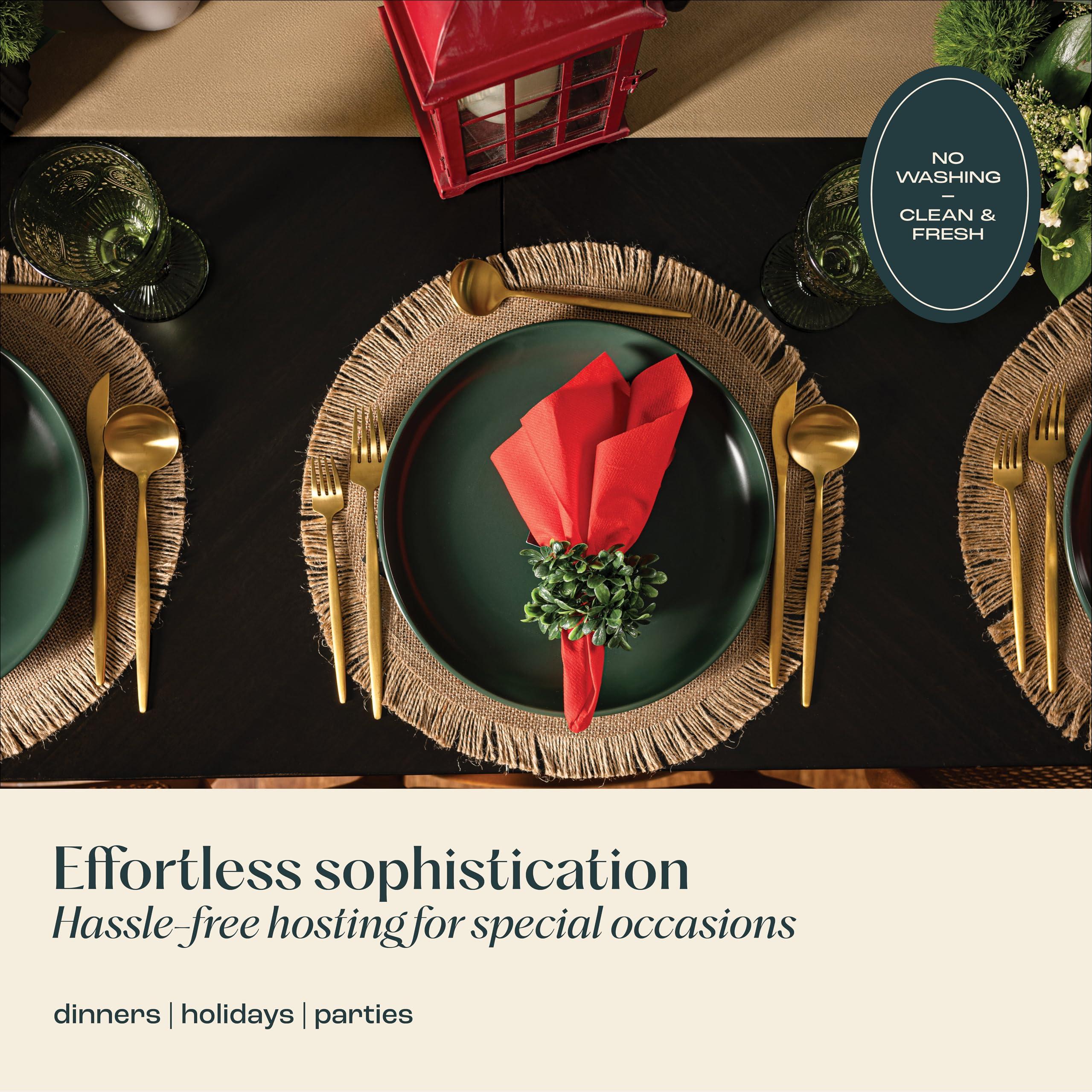 Servietto 50-Pack Disposable Linen-Feel Caramel Napkins, 12\" x 17\" Cloth-Like Paper Dinner Napkins For Wedding, Bathroom, Party Or Event