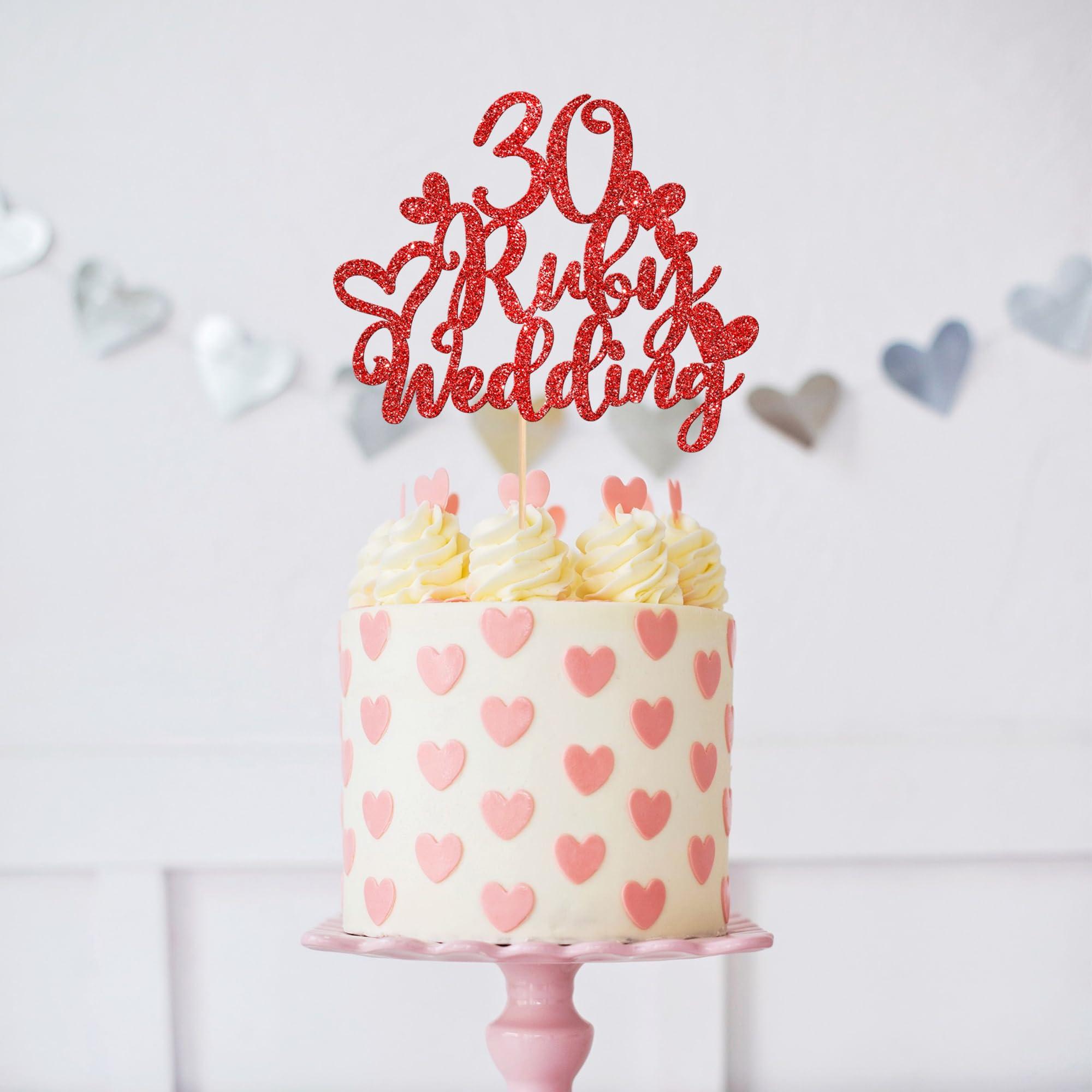 ZHUOWEISM 1 PCS 30 Ruby Wedding Cake Topper Glitter Red 30 Ruby Years Cake Pick Decoration for Happy 30th Anniversary Wedding Party Cake Decorations Supplies
