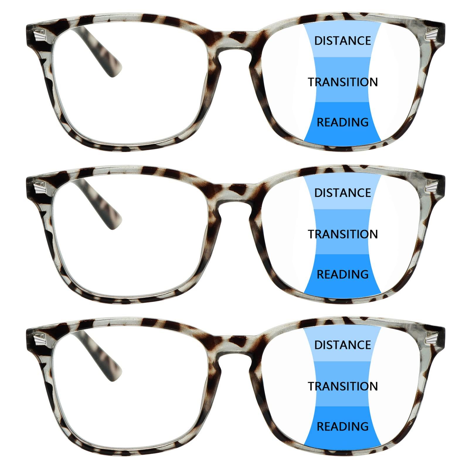 Sumkyle Sumkyle 3 Pack Progressive Multifocal Reading Glasses for Women Men Blue Light Blocking Computer Glasses Spring Hinge Readers(3 pack leopard, 1.00)