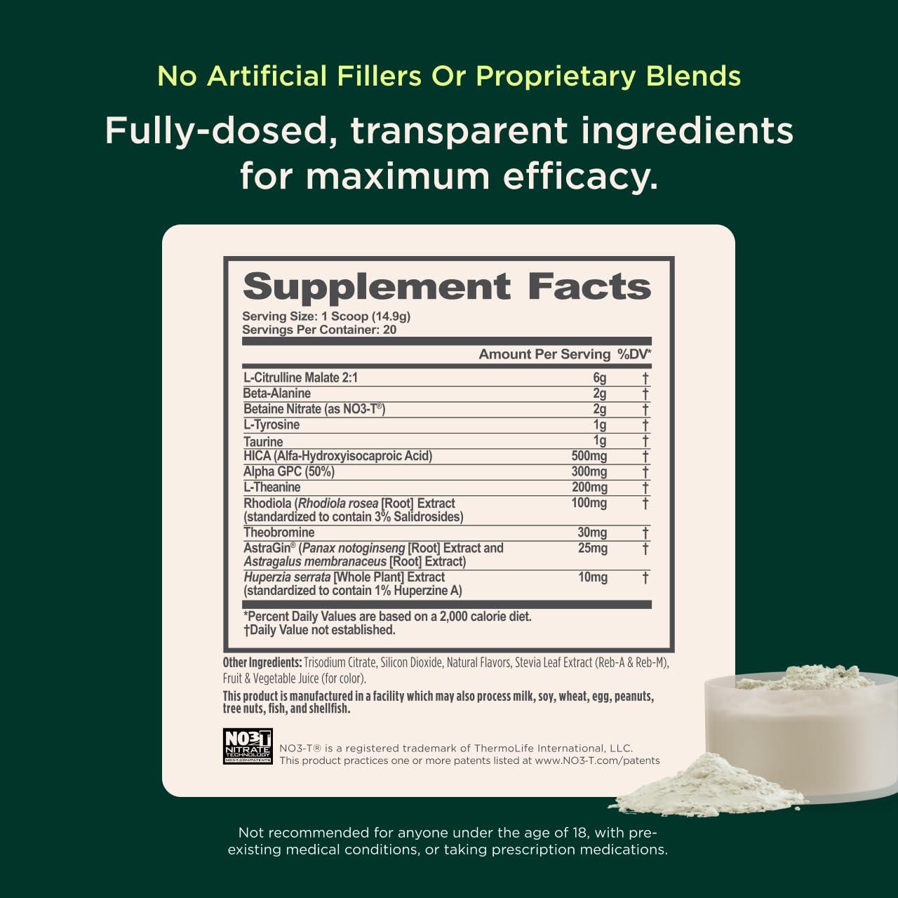 The Genius Brand Genius Energized Pre Workout Powder, Sour Cherry - Caffeine Free Pre-Workout Booster Supplement with Beta Alanine & Alpha GPC - No Artificial Sweetener or Dyes