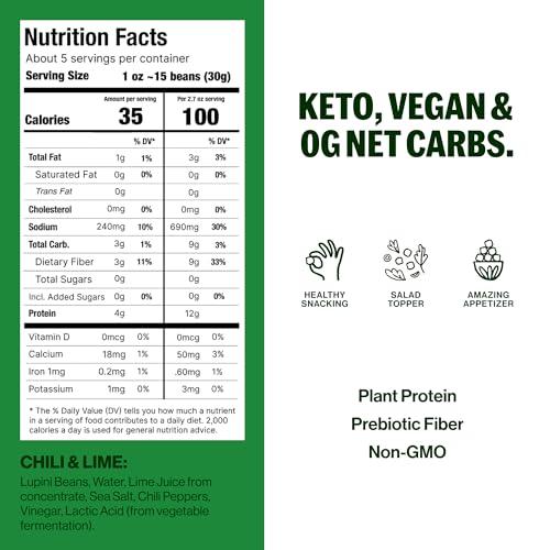 BRAMI BRAMI Lupini Beans Snack, Chili & Lime, 7g Plant Based Protein, 0g Net Carbs, Vegan, Vegetarian, Keto, Mediterranean Diet, Non Perishable, 5.3 oz