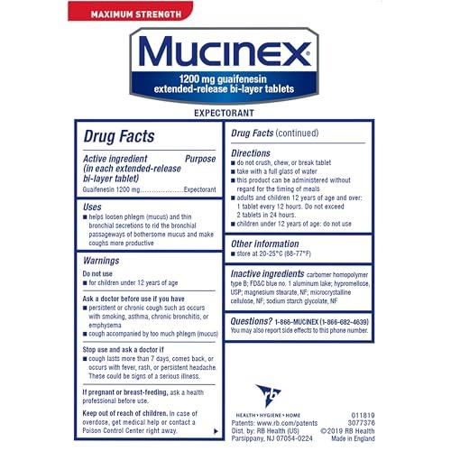Mucinex Mucinex Maximum Strength 12 Hour Chest Congestion Expectorant Relief Tablets, 1200 mg, Thins & Loosens Mucus, 28 Count