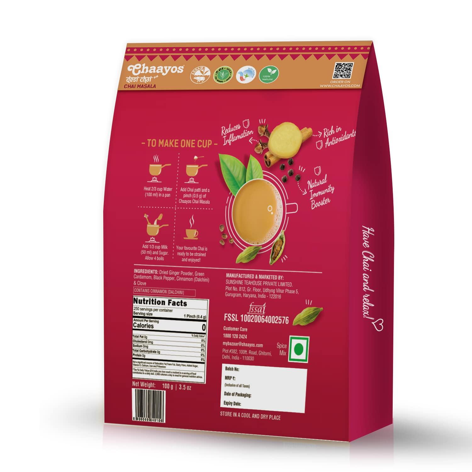 Chaayos Chaayos Chai Masala - Aromatic Tea Masala Powder with 100% Natural Ingredients - 100g [250 Cups]