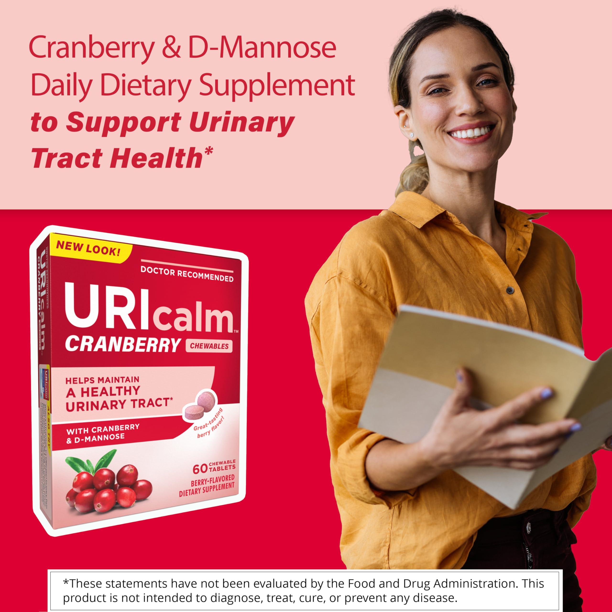Uricalm Uricalm Cranberry, Daily Dietary Supplement Chewable with D-Mannose, Berry, 60 Count