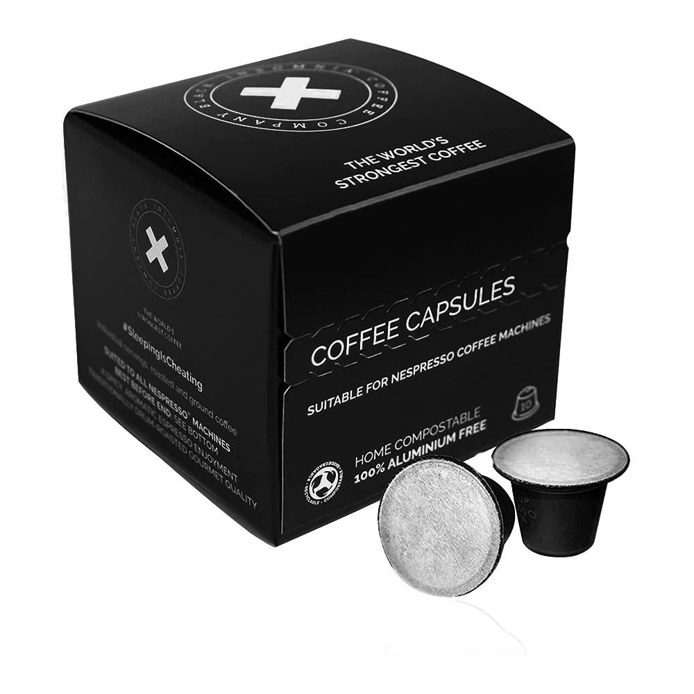 BLACK INSOMNIA COFFEE COMPANY X Black Insomnia Smooth Roast Coffee Pods, The Strongest Coffee in The World, Nespresso Original Compatible Coffee Pods, 100% Home Compostable x 60