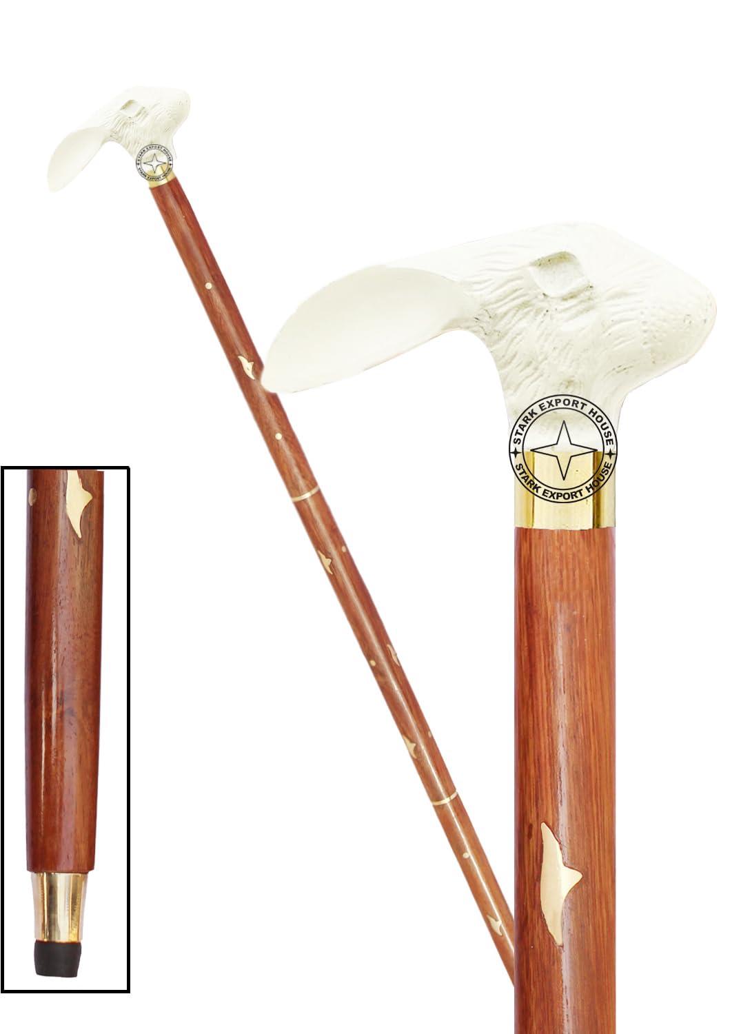 Stark Export House Walking Cane Rosewood Designer Wooden Walking Stick with Brass Nickel Handle Gift for Men & Women 37 inch Brown (FOPY)