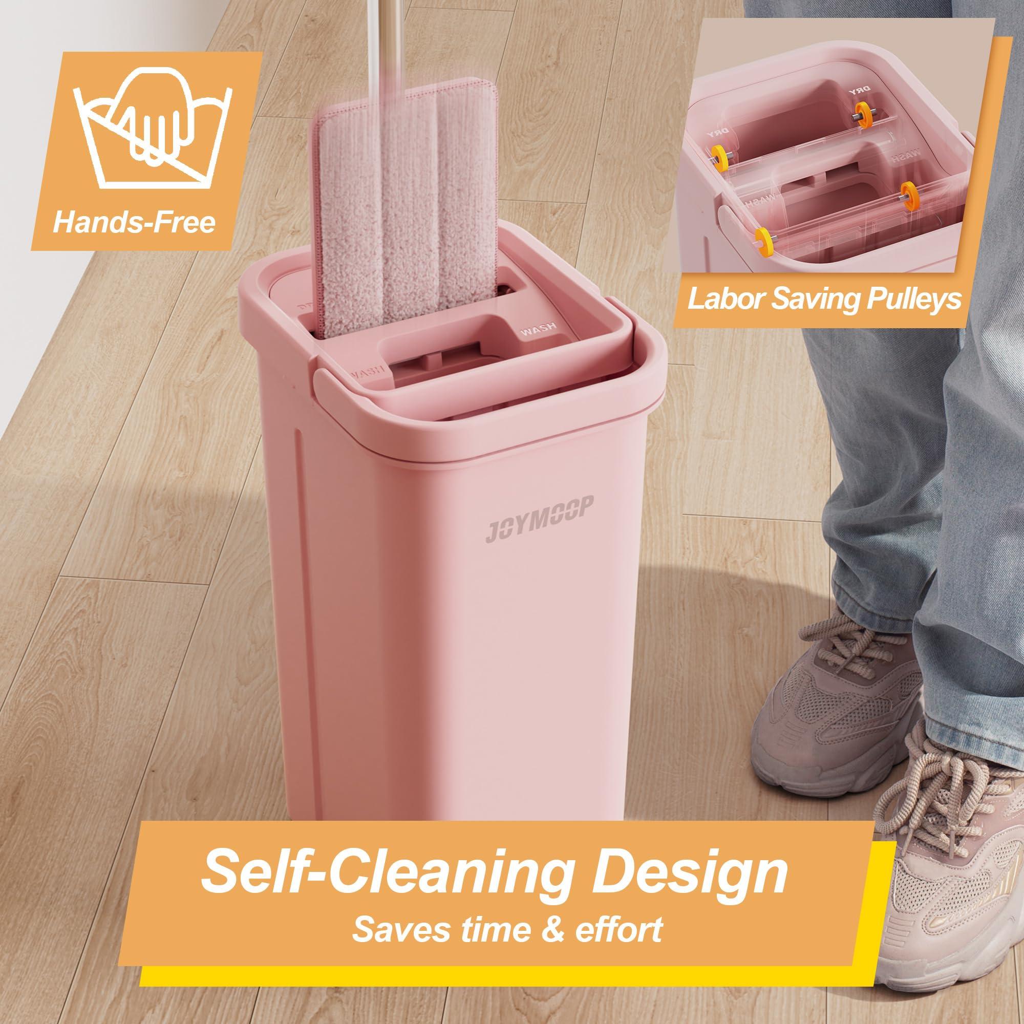 JOYMOOP JOYMOOP Pink Mop and Bucket with Wringer Set for Home, with 5 Reusable Microfiber Mop Pads, Hands-Free Self-Cleaning System, Suitable for Floor Cleaning and Wall Cleaner