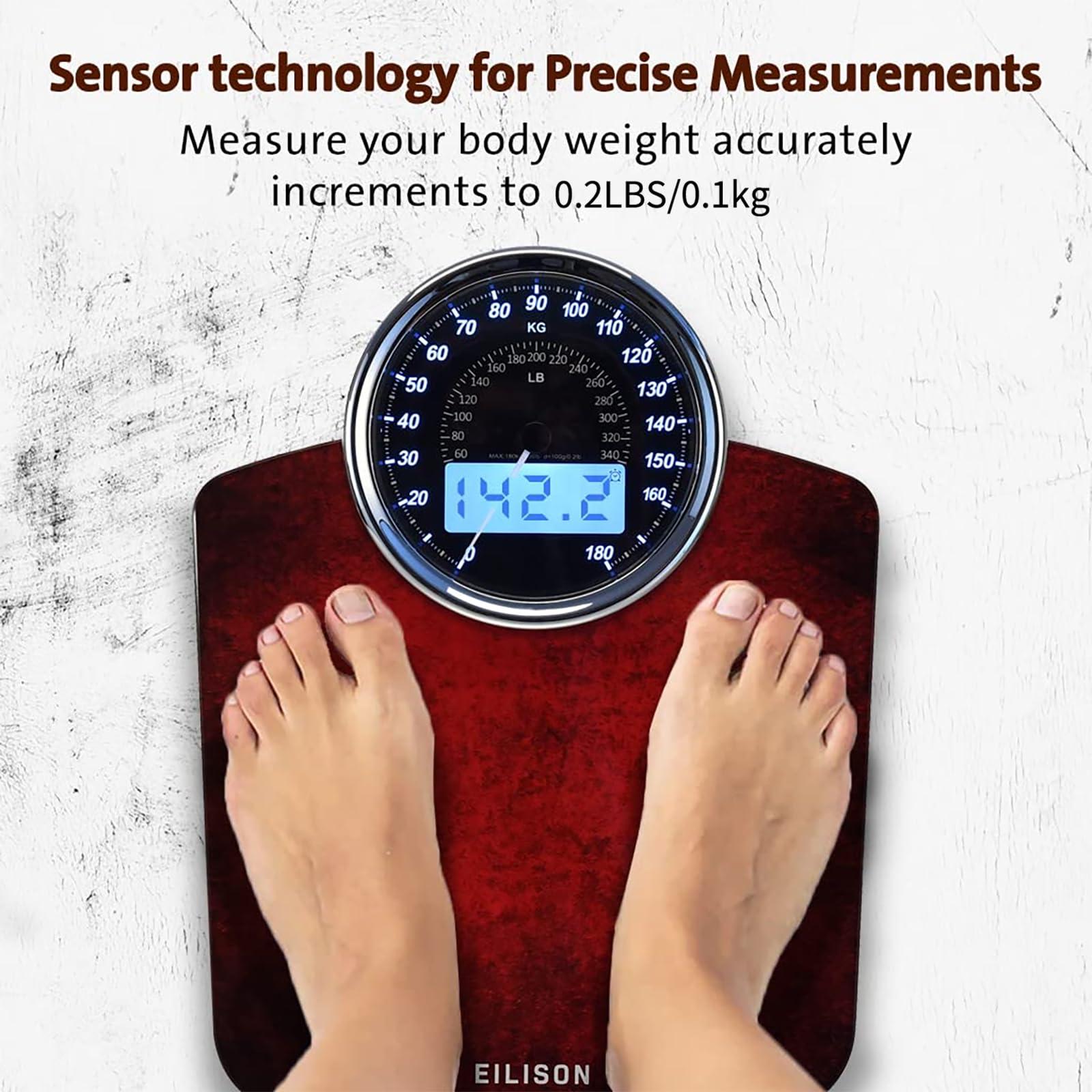 EILISON EILISON Highly Advance 2-in-1 Digital & Analog Weighing Scale for Body Weight-400lbs, 4 High Precison GX Sensor Accurate, Thick Tempered Glass, Extra Large Display (red)