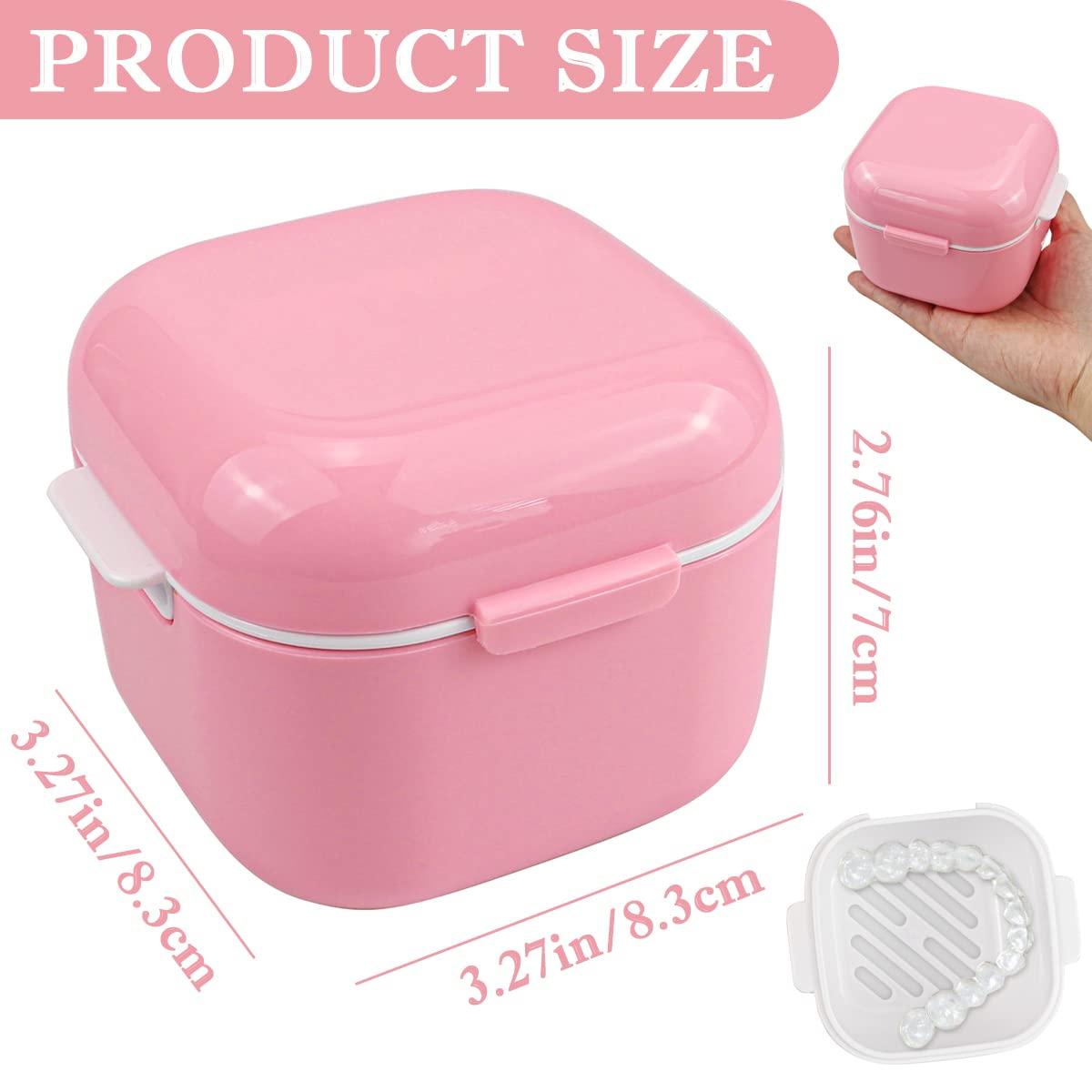 FERCAISH Denture Soak Container, Portable Denture Bath Box Cup, No-Leak Denture case,Retainer Cleaning Box Complete Clean Care for Dentures, Clear Braces, Mouth Guard, Night Guard & Retainers(Red)