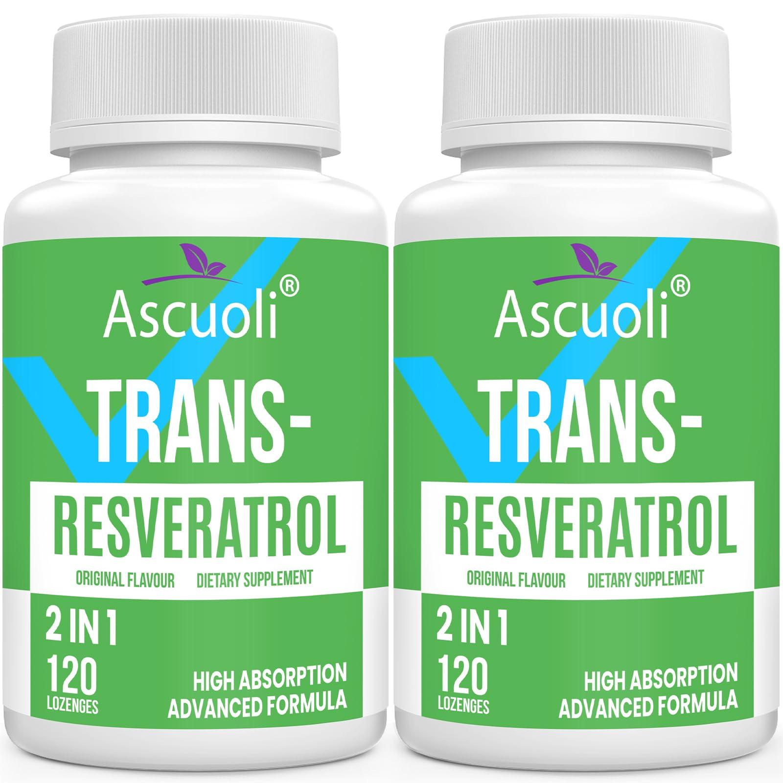 Ascuoli Sublingual Trans-Resveratrol Purity 99%, 3-in-1 Advanced Formula Resveratrol Supplement for Boost NAD+, Immune & Energy Support, Anti-Aging, Skin Health & Antioxidant, 240 Lozenge (240-Day Supply)