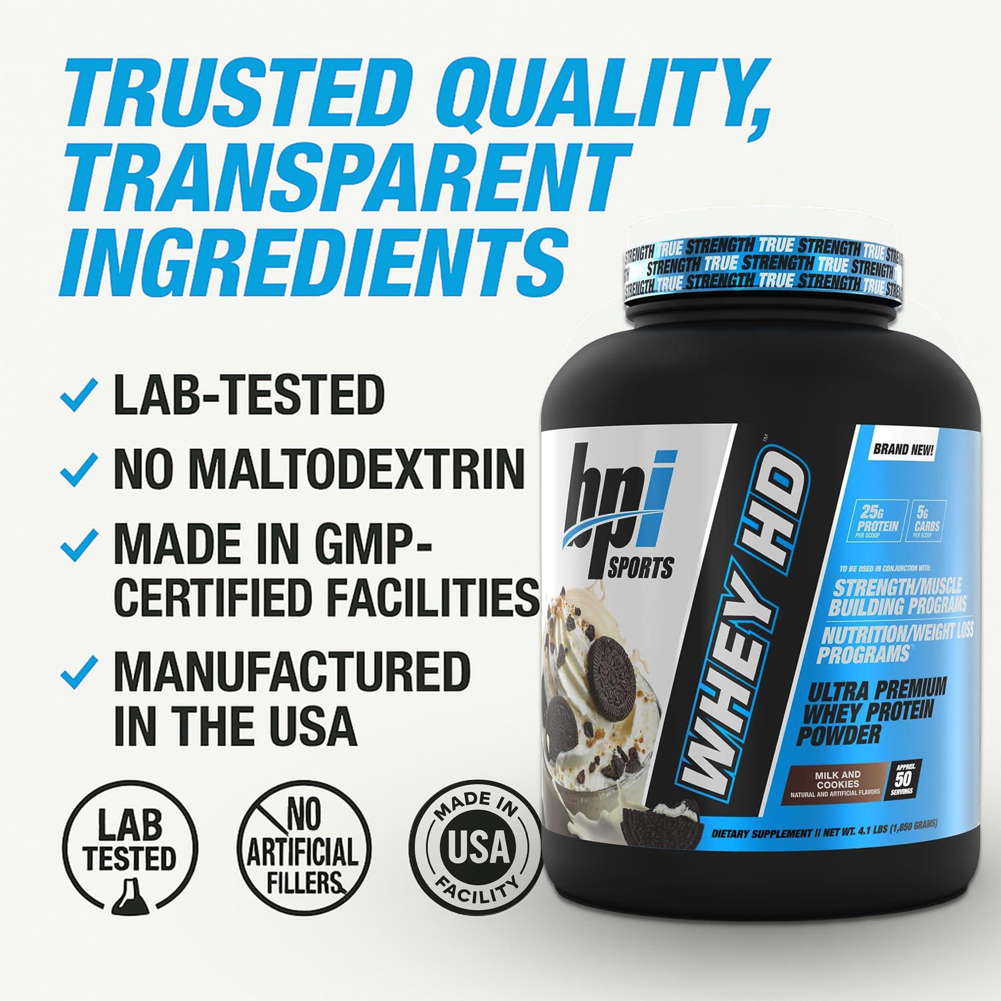 BPI Sports BPI Sports Whey HD Ultra Premium Protein Powder, Milk and Cookies, 4.1 Pound