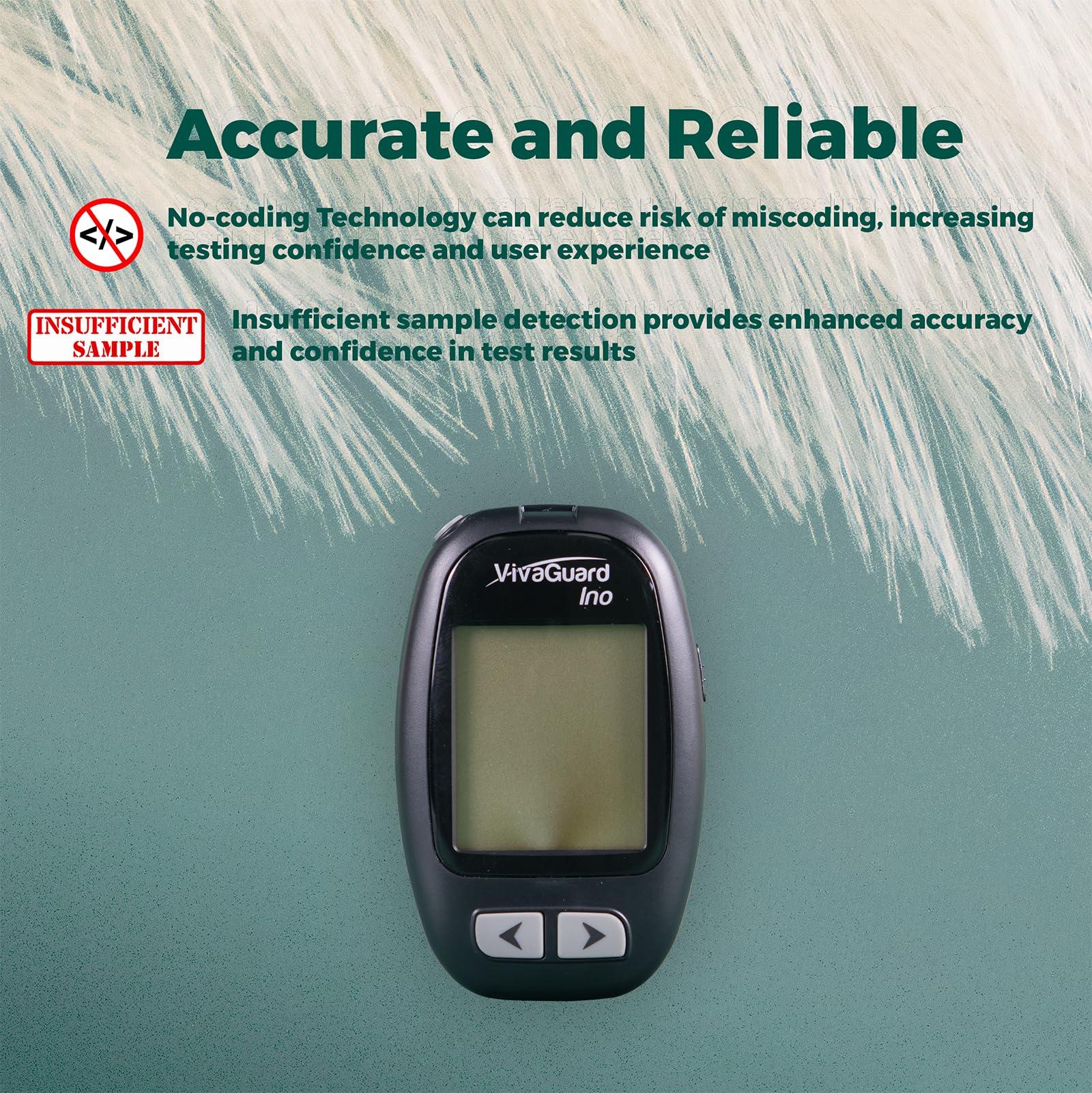 VivaGuard VivaGuard Blood Glucose Monitor - Blood Sugar Test Kit with100 Test Strips,100 Lancets (30G),1 Lancing Device and 1 Glucometer - No Coding, Large Display