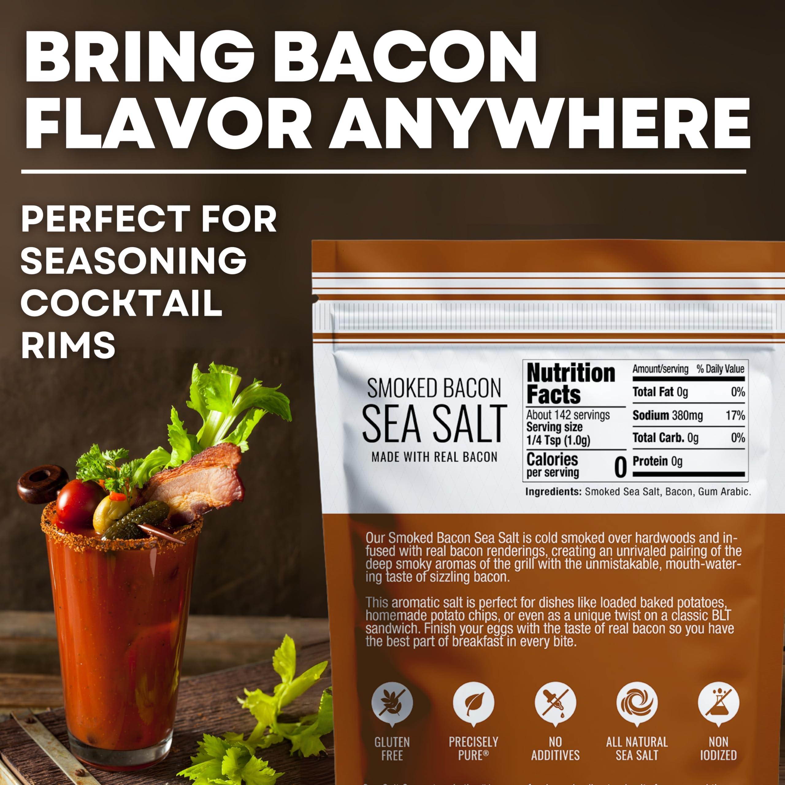 Sea Salt Superstore Smoked Bacon Sea Salt, Bacon Seasoning Smoked Salt, Alderwood Smoked Sea Salt, Bacon Infused Cooking and Finishing Salt, 5 oz Bag Bacon Salt, Sea Salt Superstore
