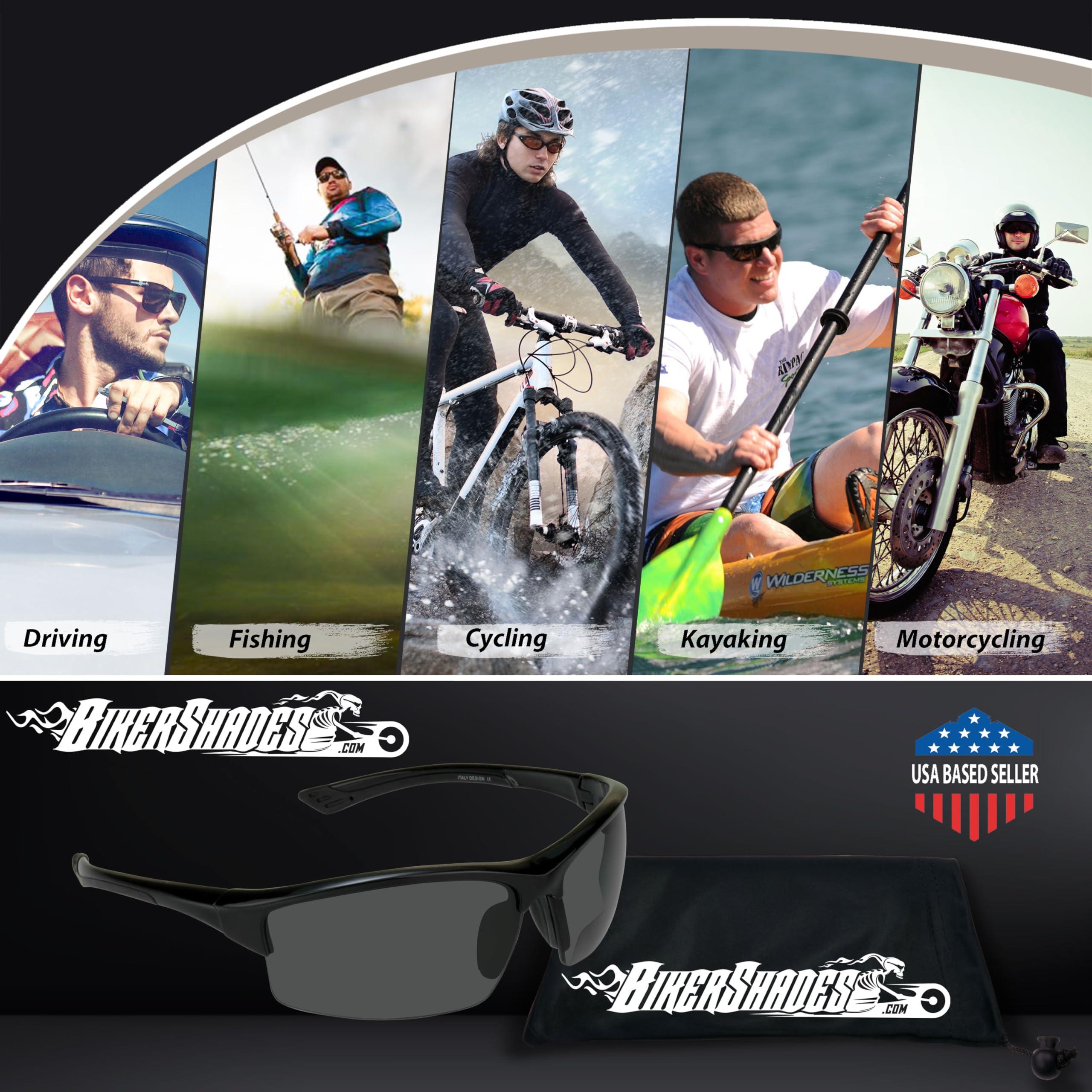 Bikershades Biker Armour Polarized Bifocal +1.25 Reading Sunglasses Wrap Around Sport TR90 Black Frame Grey Lens