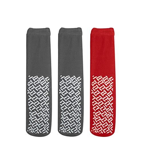 NOBLES HEALTH CARE PRODUCT SOLUTIONS Nobles Non-Skid Bariatric Slipper Socks - XXXL Extra Wide Socks, Diabetic Socks for Men and Women - Hospital Socks for Swollen Feet, Edema Socks, Diabetes Socks - 3 Pairs, 2 Grey 1 Red