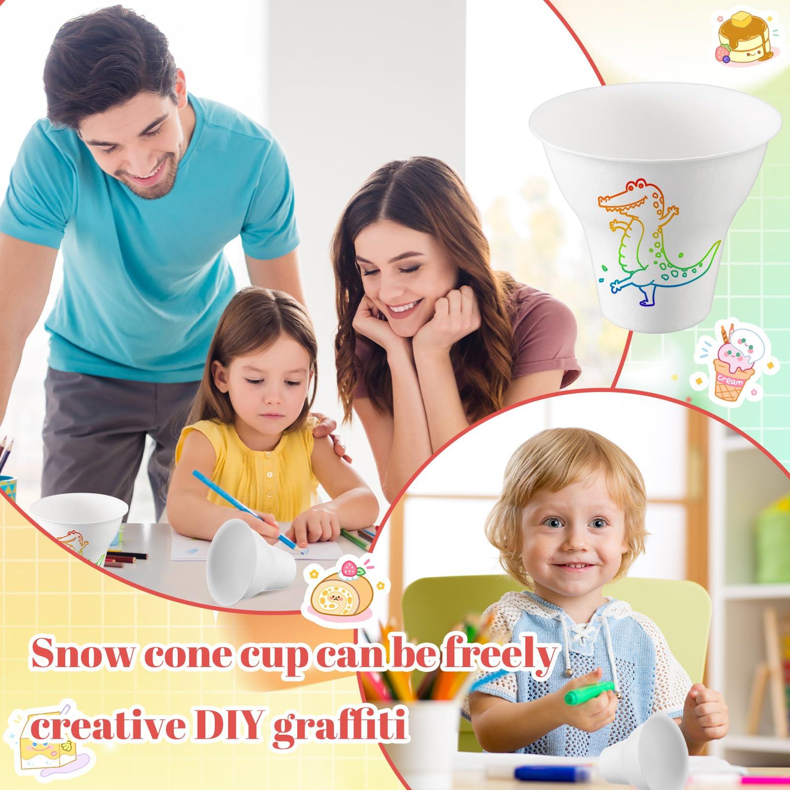 FoldTier FoldTier 100 Set Snow Cone Cups and Straws Set 12 oz Shaved Ice Cups Colorful Snow Cone Straws Ice Cream Bowls Thicken Paper Cone Cups for Wedding Birthday Party Food Holiday Summer Cookout