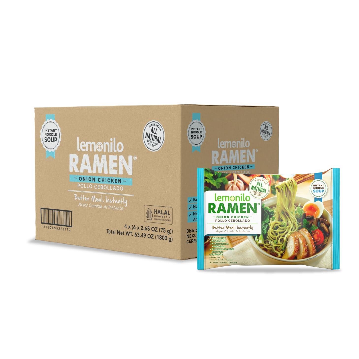 Lemonilo Lemonilo Ramen - Onion Chicken Soup - Healthy Instant Ramen - Oven Baked Noodles - Made with All-Natural Ingredients - Quick Meal Kit (2.65 Oz) - Pack of 24
