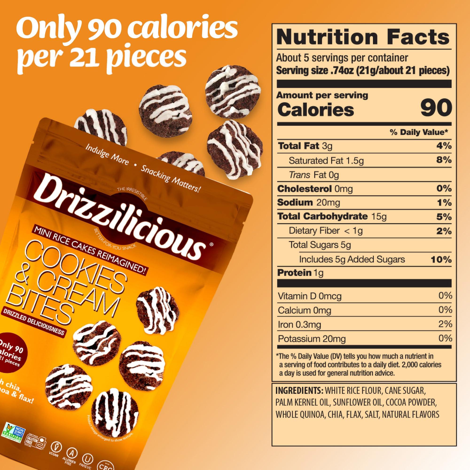 Drizzilicious Drizzilicious Mini Rice Cakes Cookies & Cream - Rice Crisps, Healthy Snack for Adults and Kids, Flavored Rice Cakes, Vegan, Gluten Free, Allergen Free, Only 90 Calories Per Serving - 4 oz (Pack of 2)
